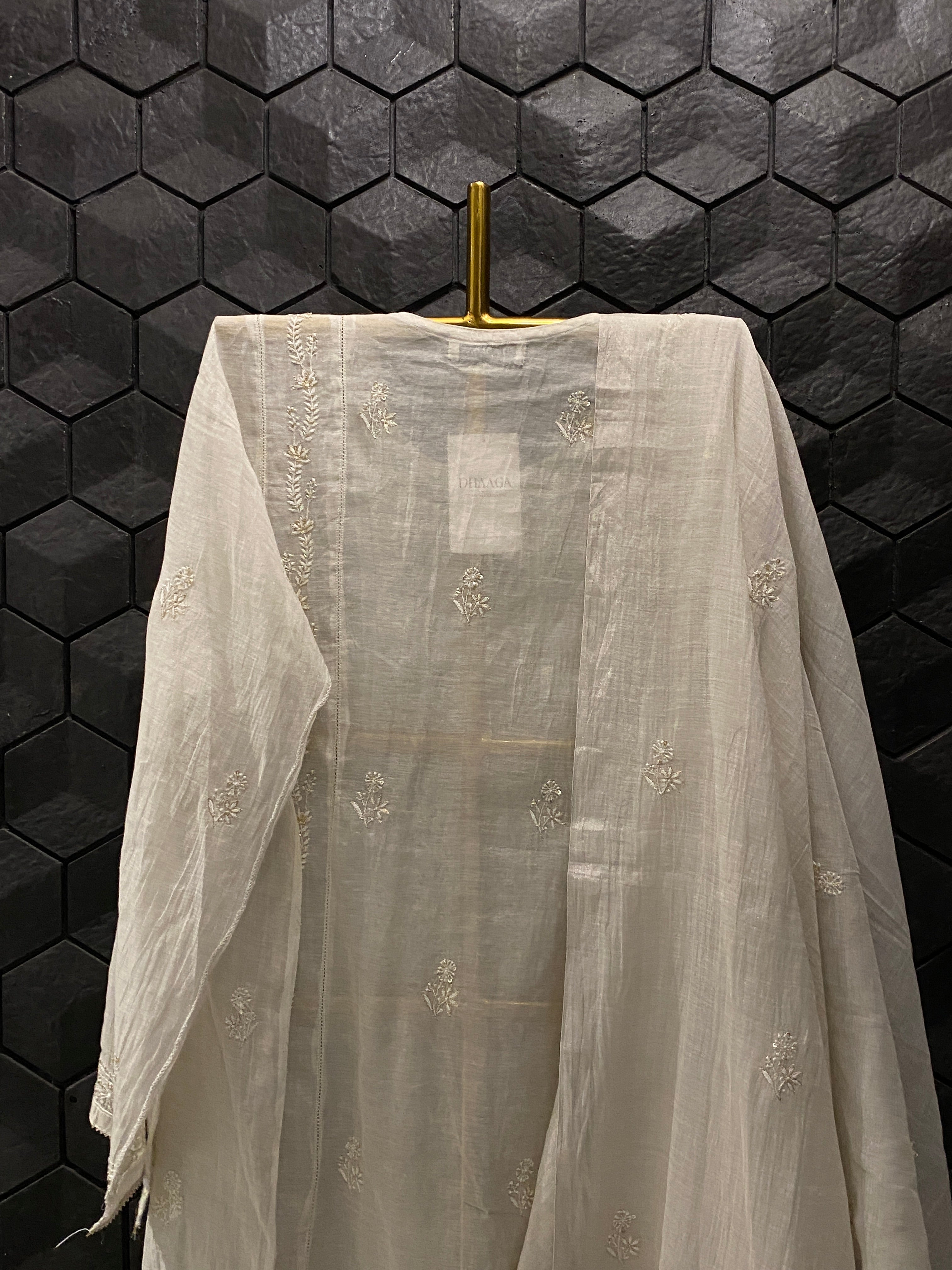 Silver Tissue Chikankari Kurta Set
