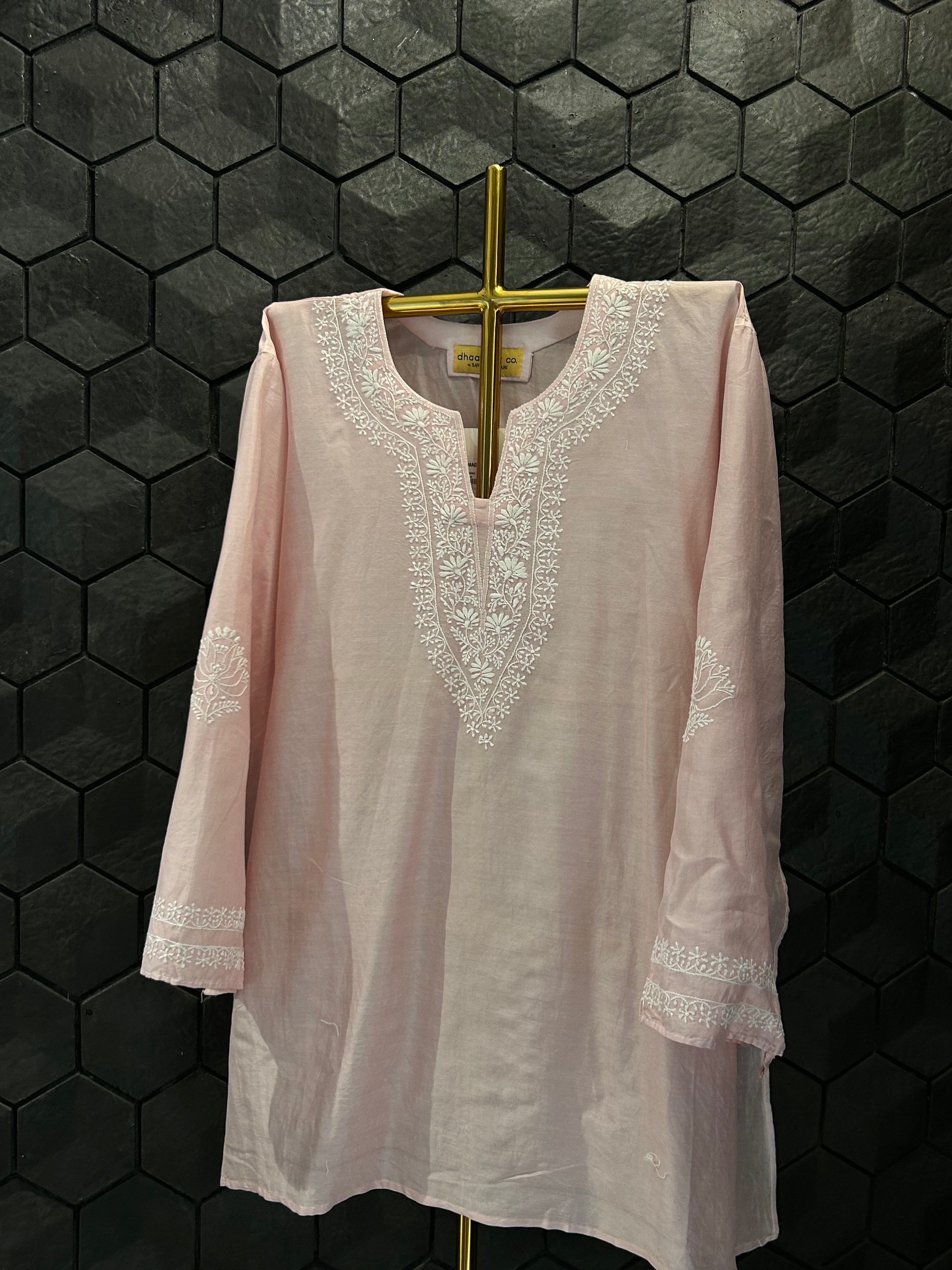 Pink Chanderi Chikankari Co-ord sets