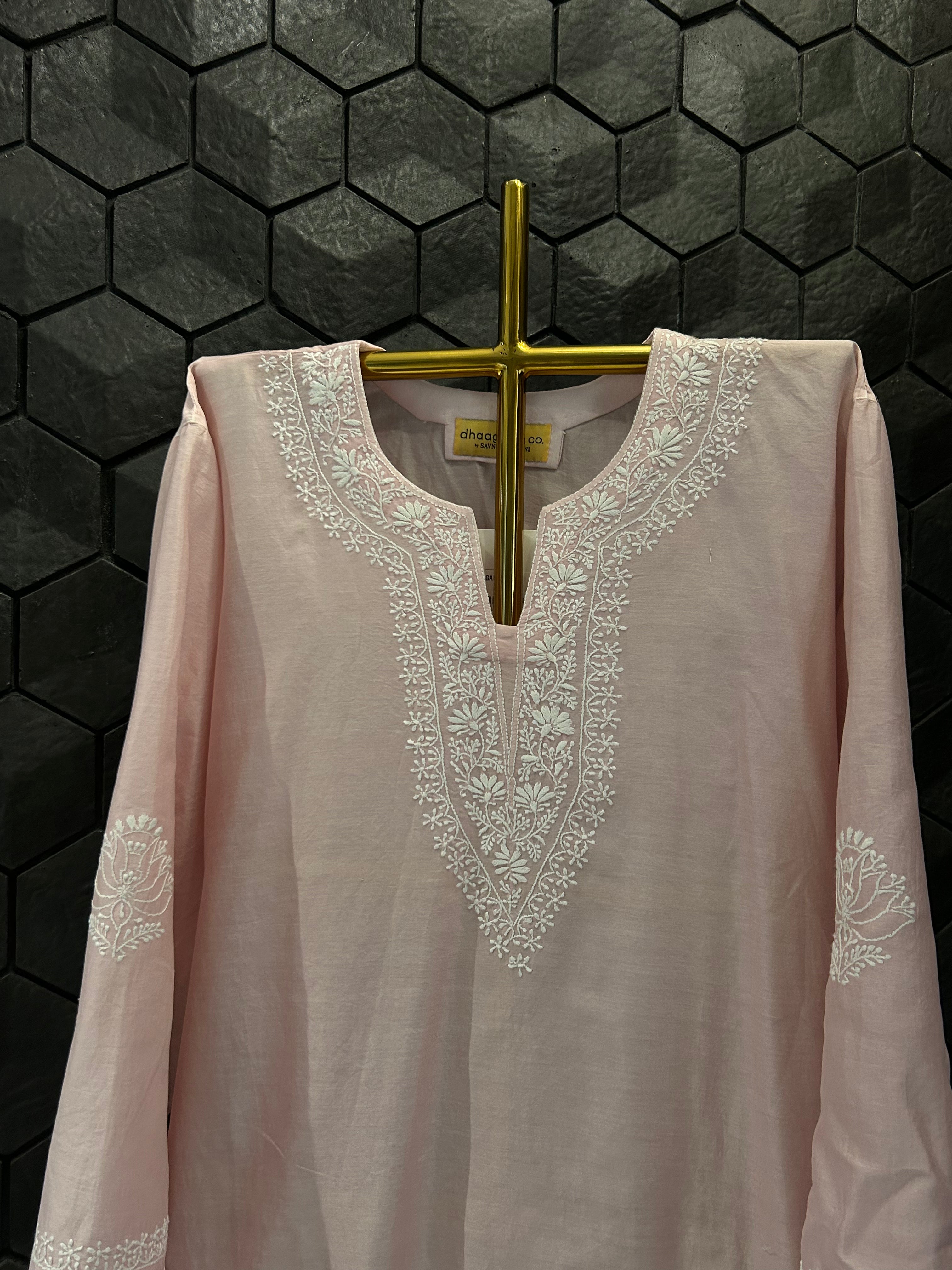 Pink Chanderi Chikankari Co-ord sets