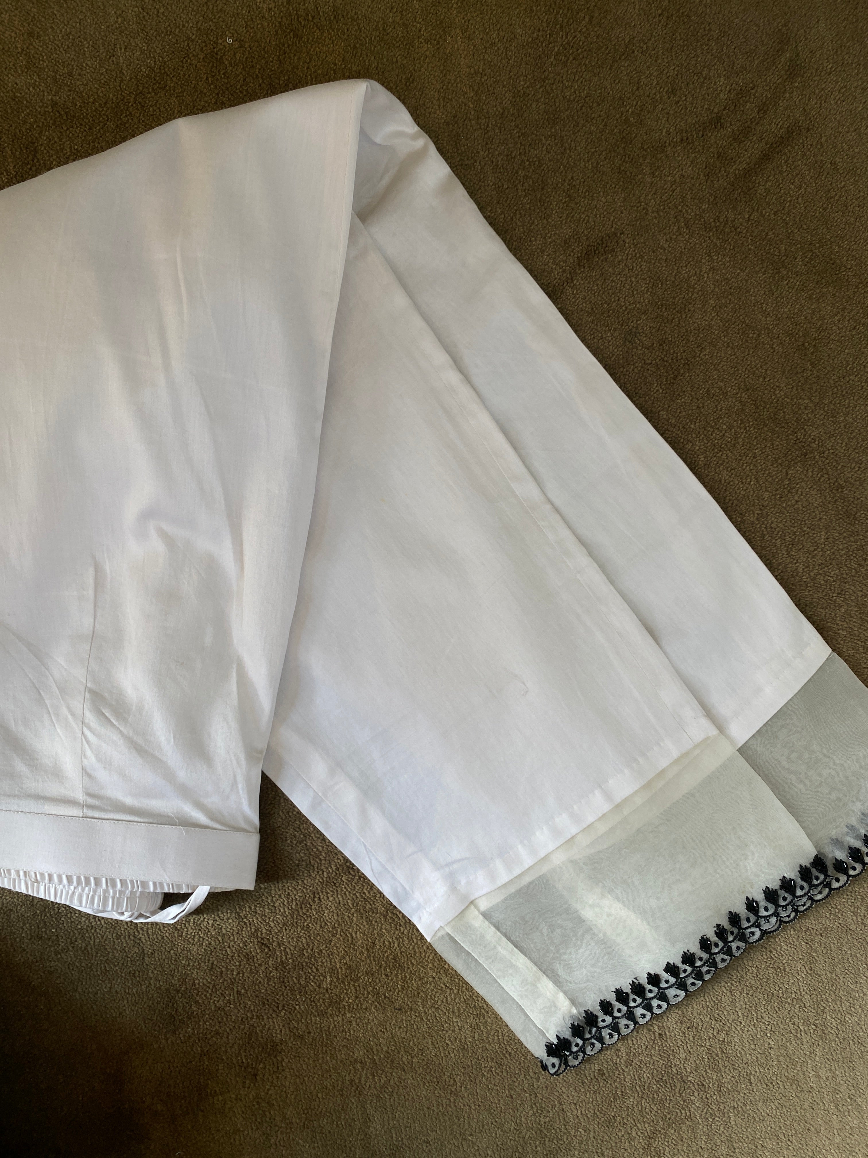 White & Black Mul Chanderi Anarkali Set