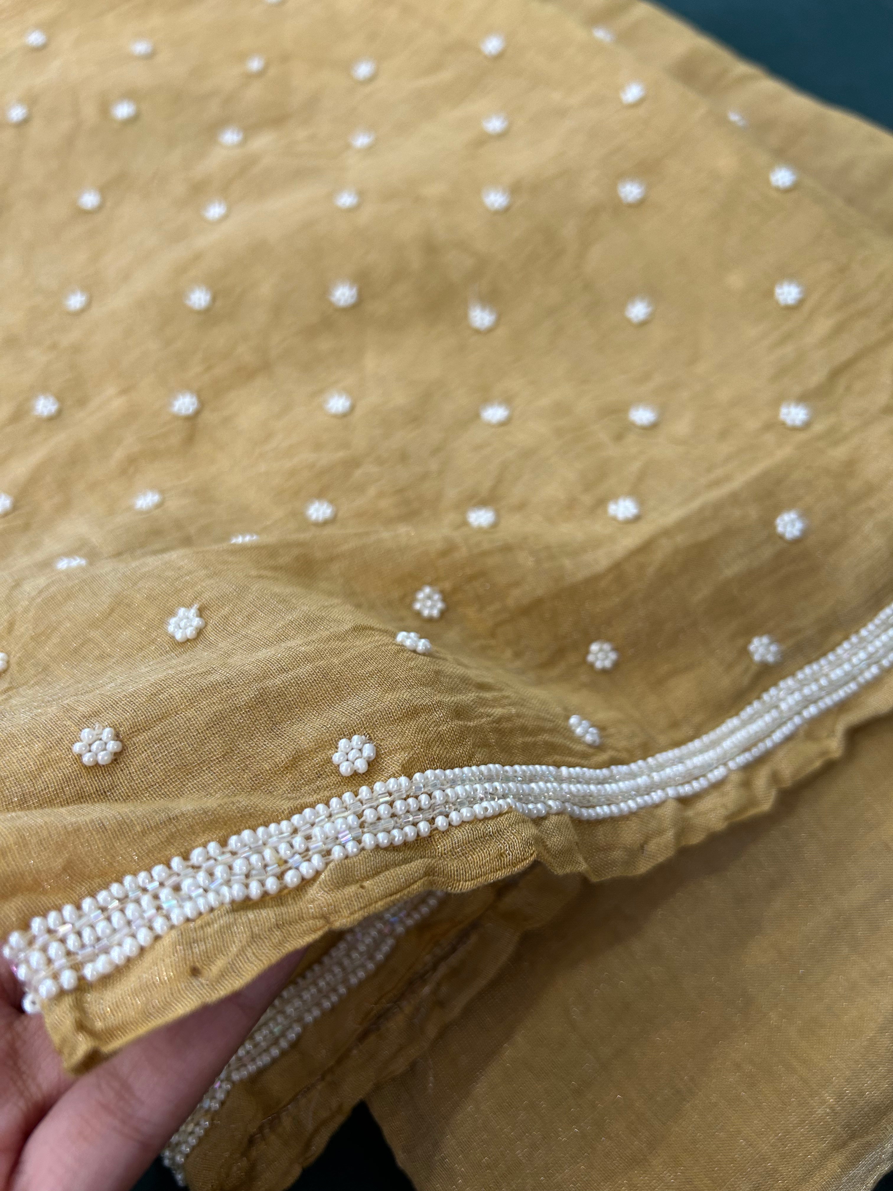 Mustard Tissue Chikankari Anarkali Set