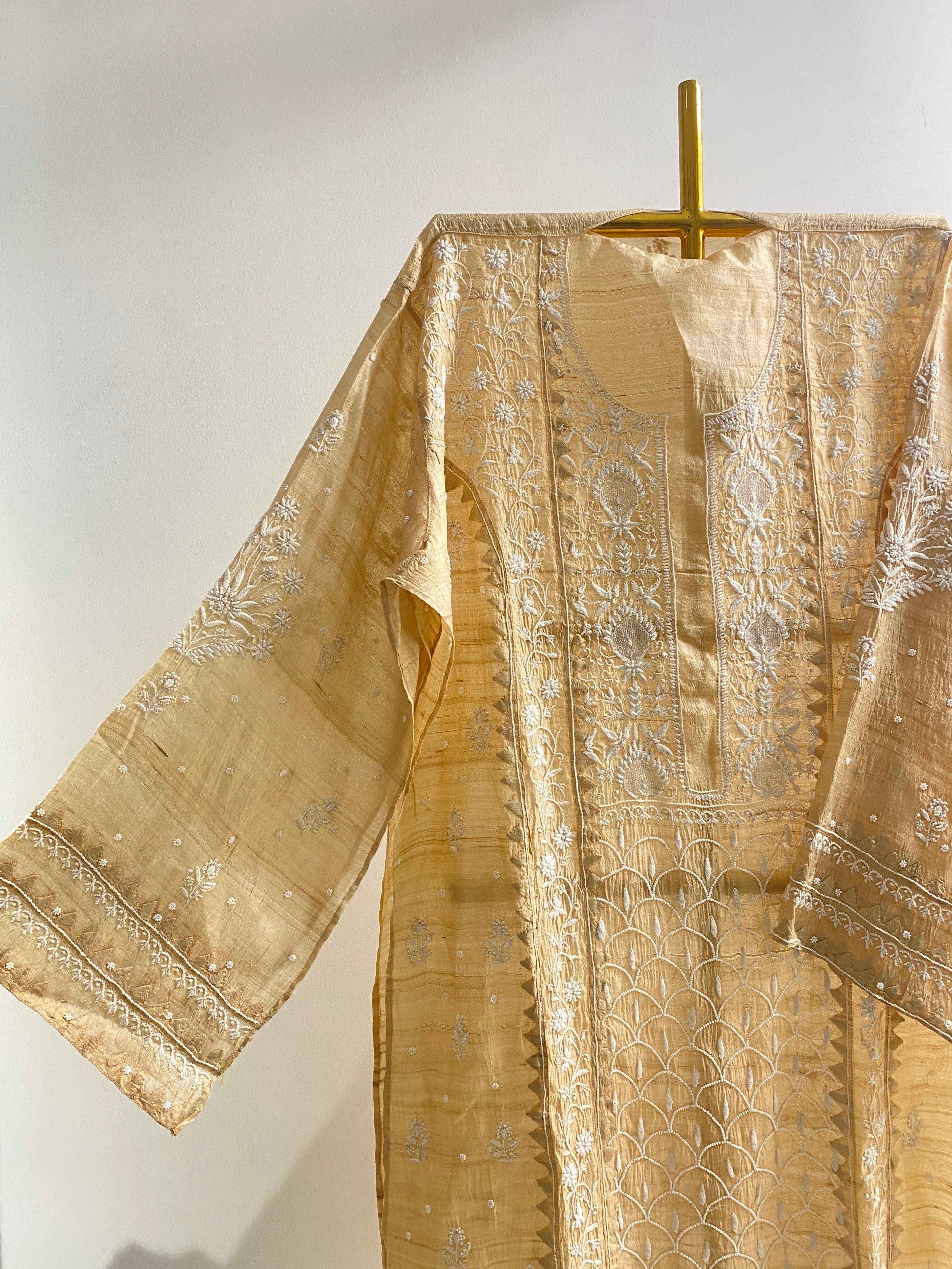 Gold Tussar Silk Chikankari Kurti