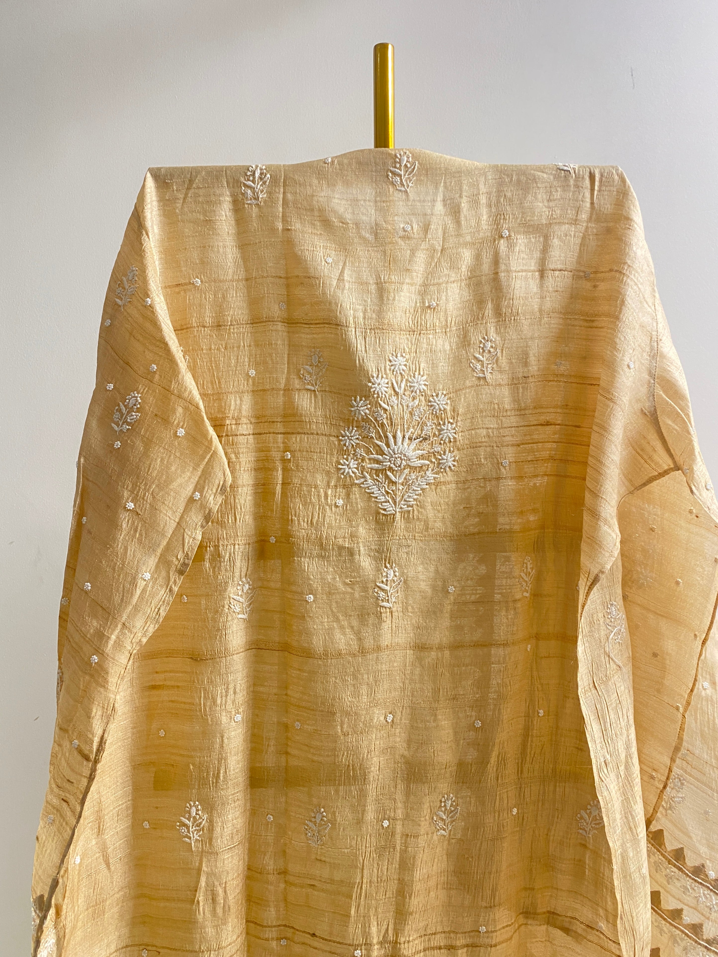 Gold Tussar Silk Chikankari Kurti