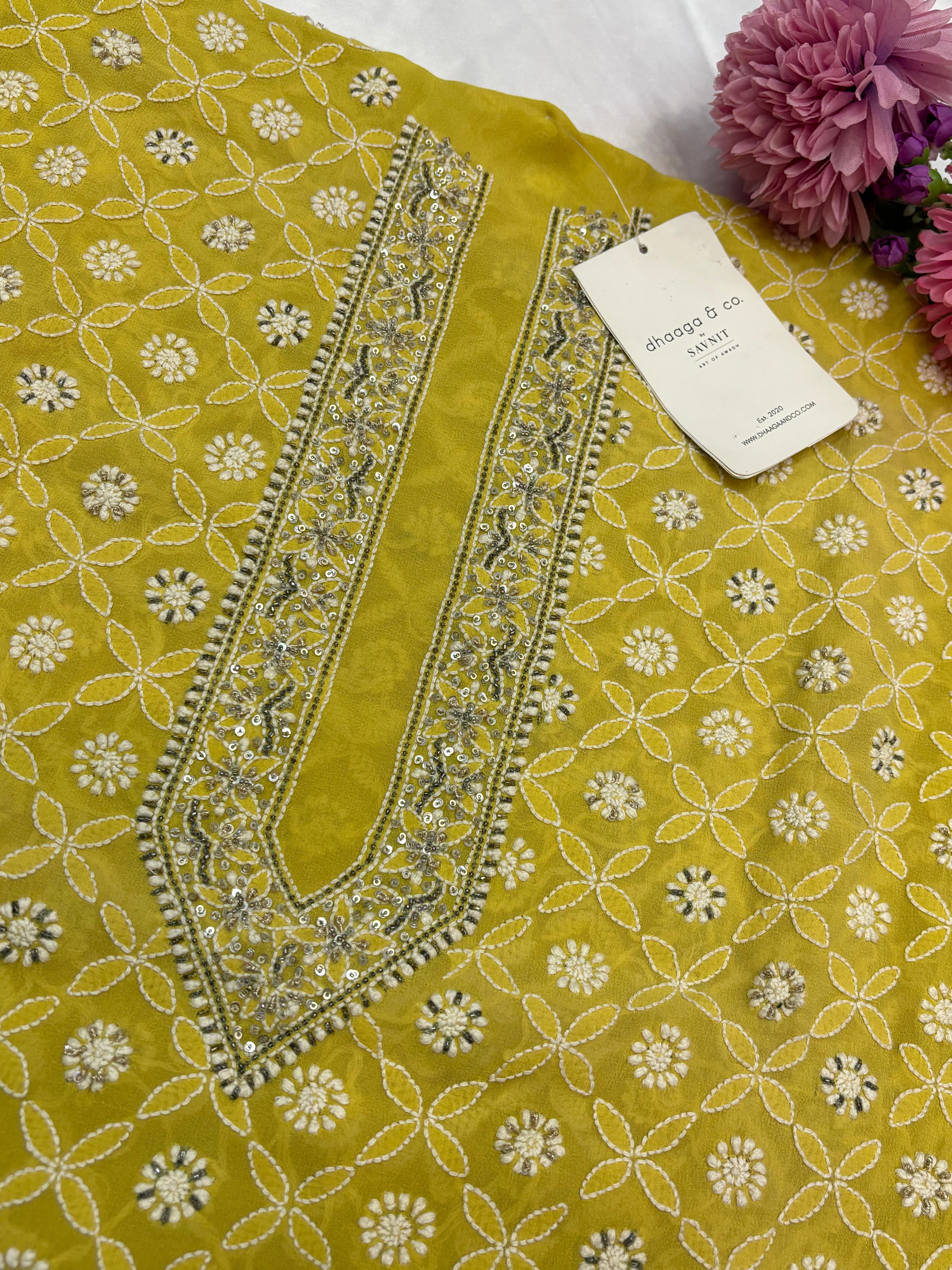 Lime Green Mens Chikankari Kurta