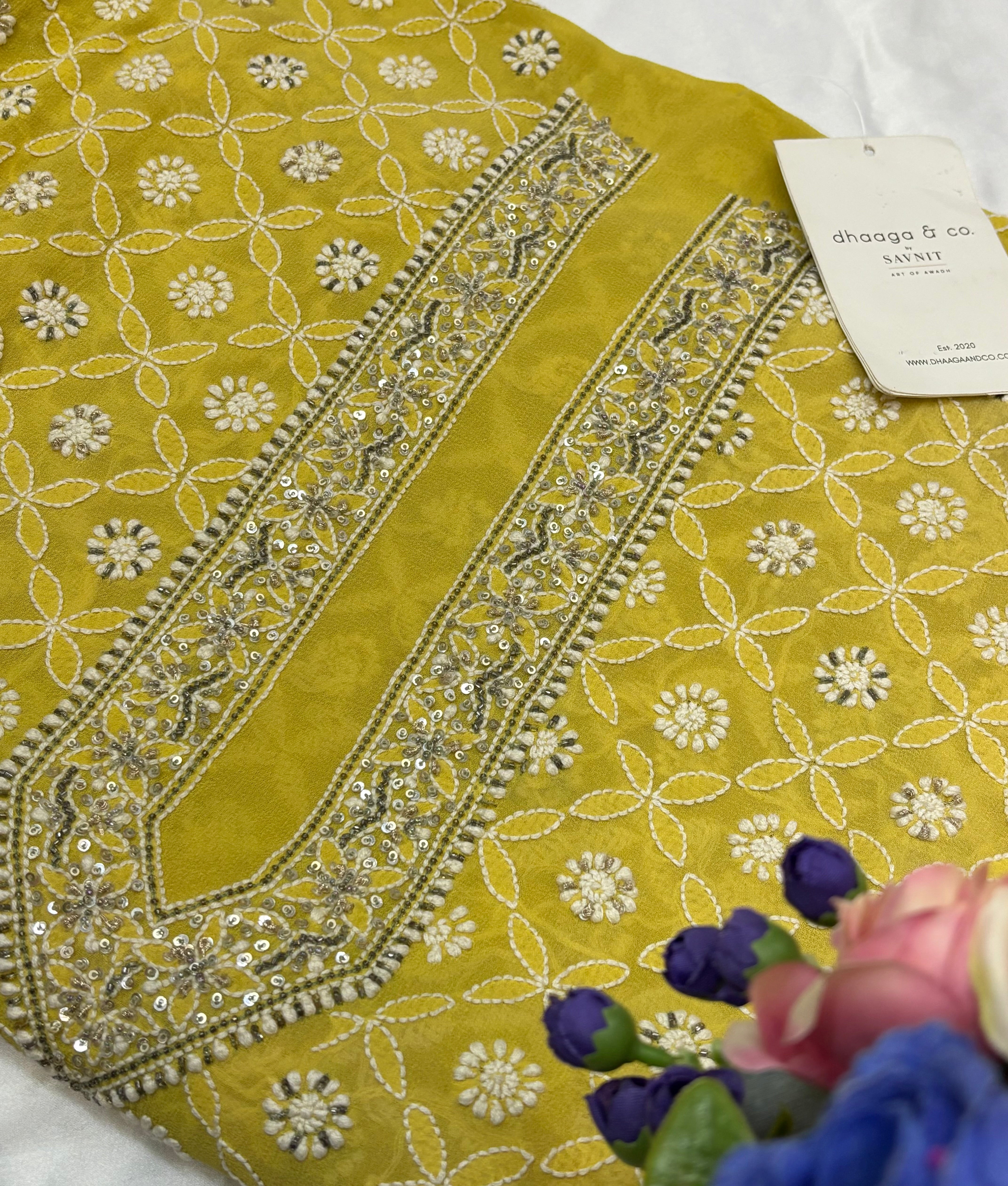 Lime Green Mens Chikankari Kurta