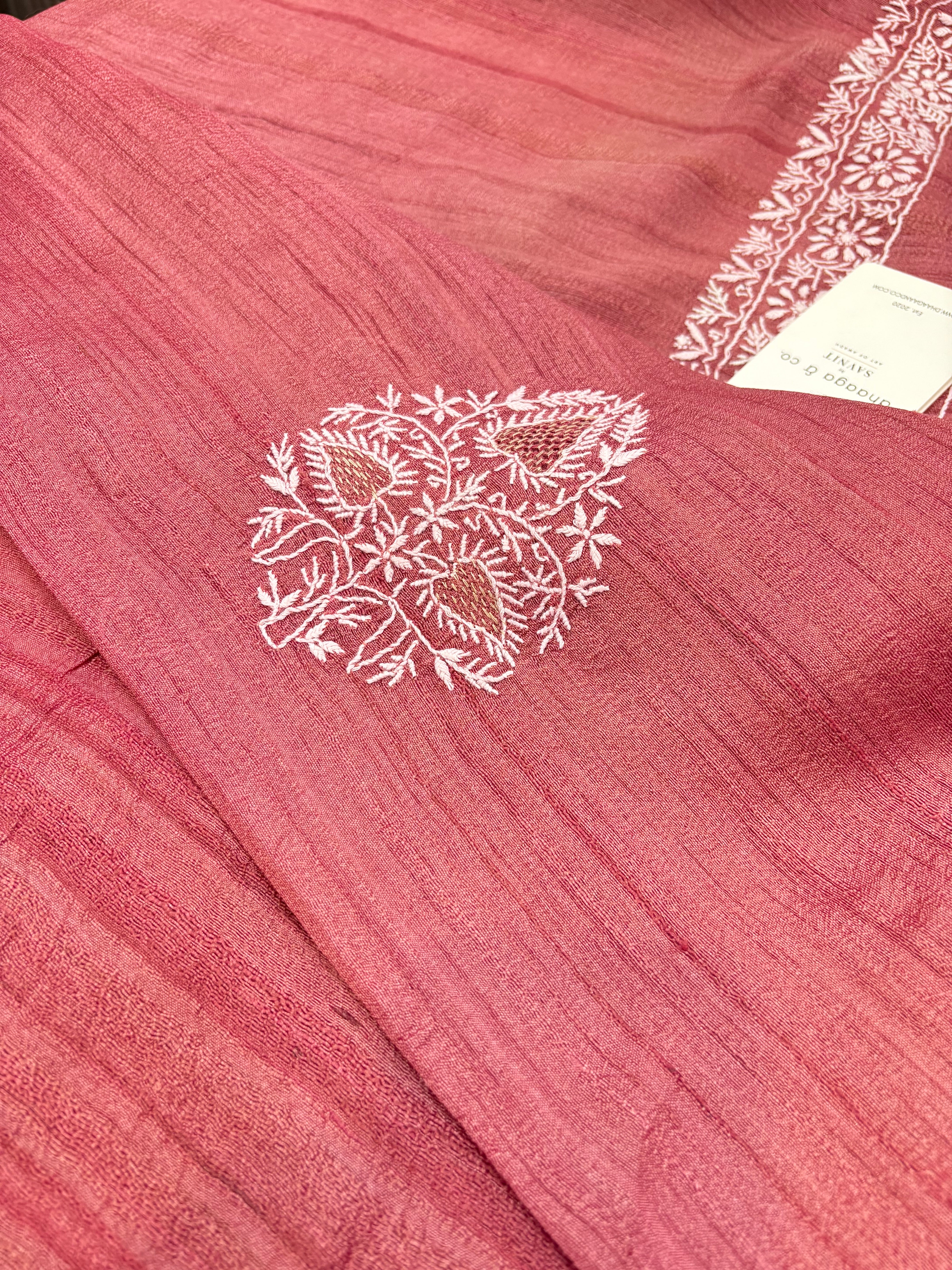 Cherry Red Tussar Chikankari Kurta