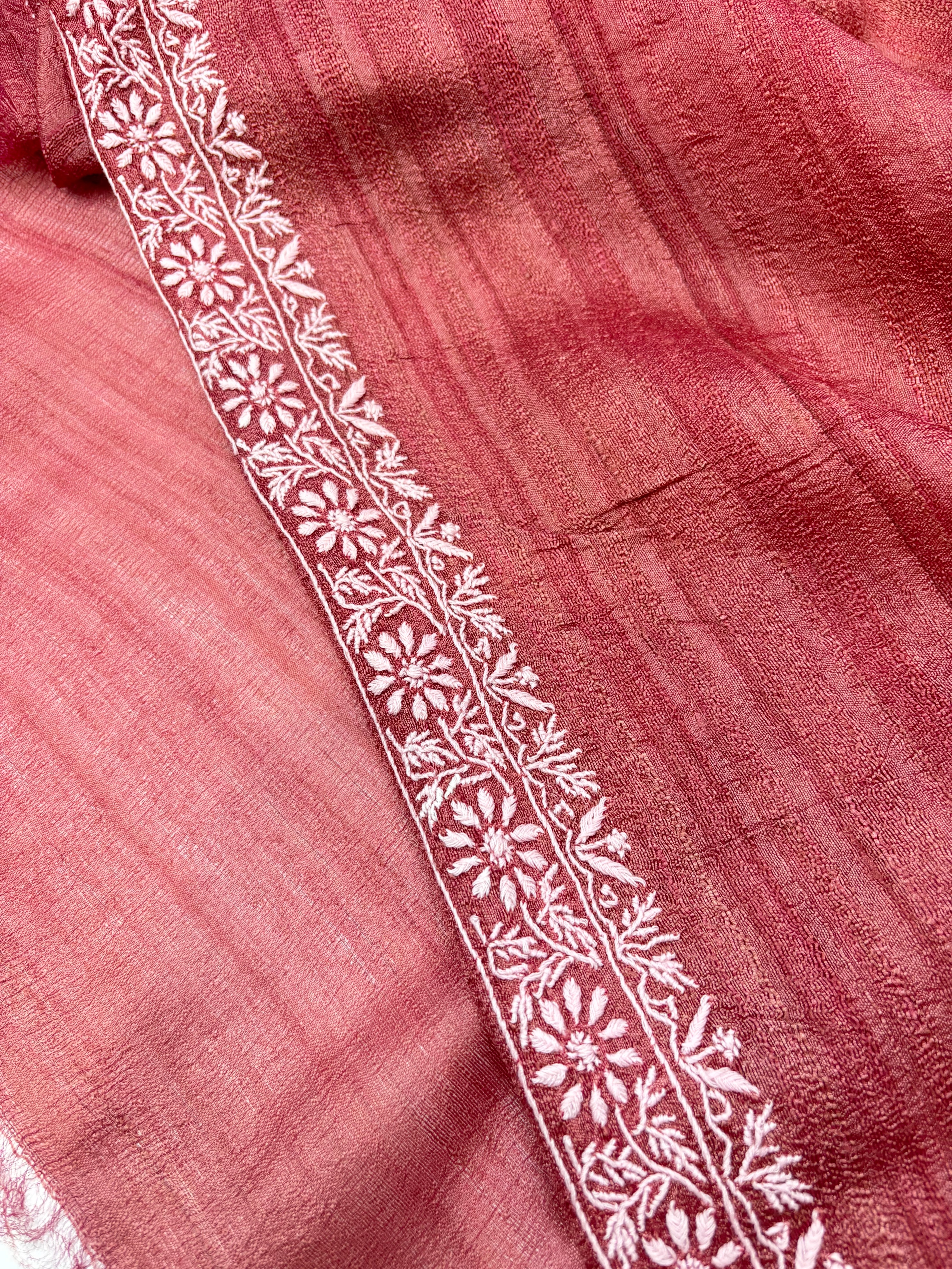 Cherry Red Tussar Chikankari Kurta
