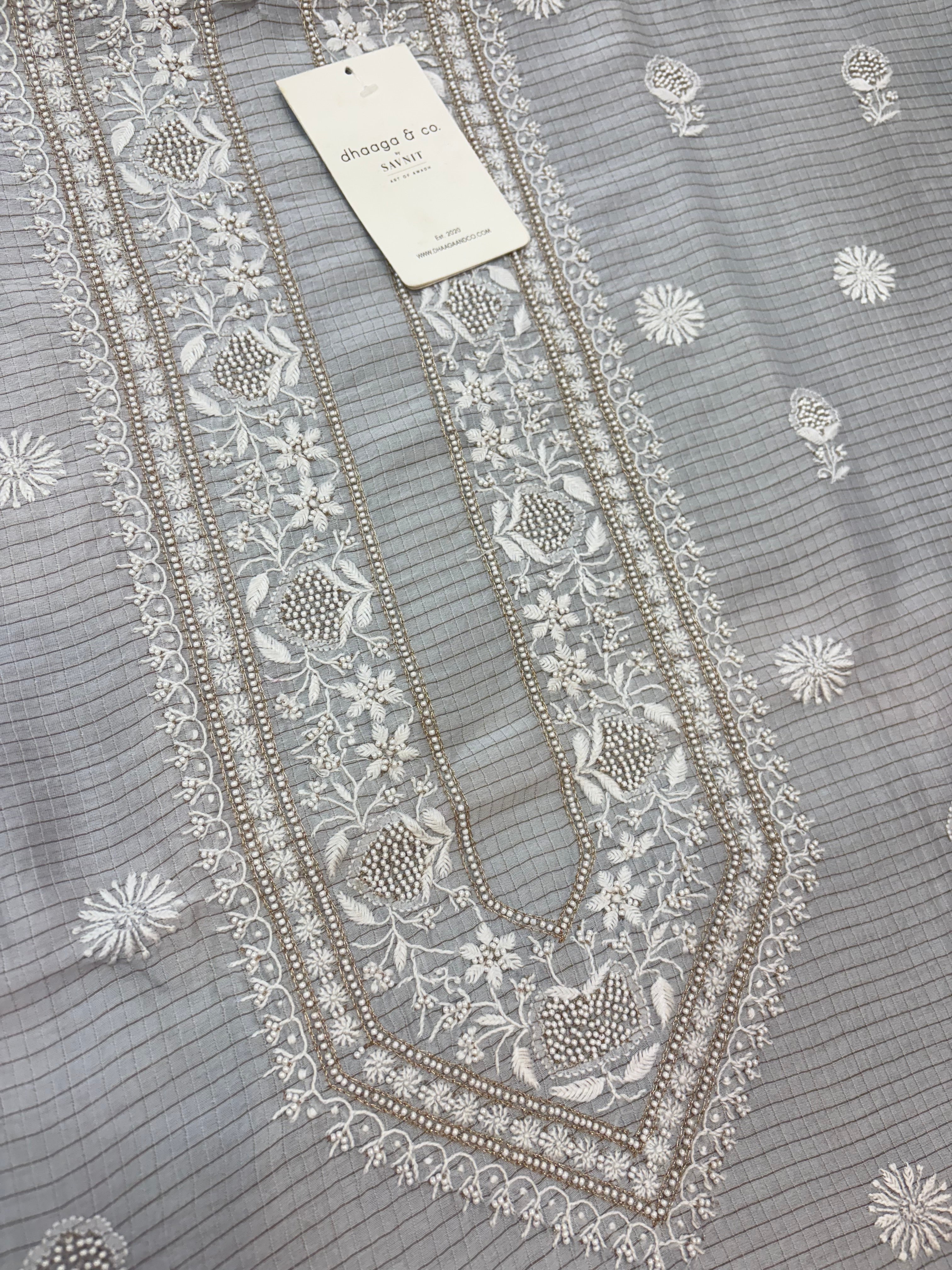 GREY CHANDERI ZARI CHECKS MENS KURTA