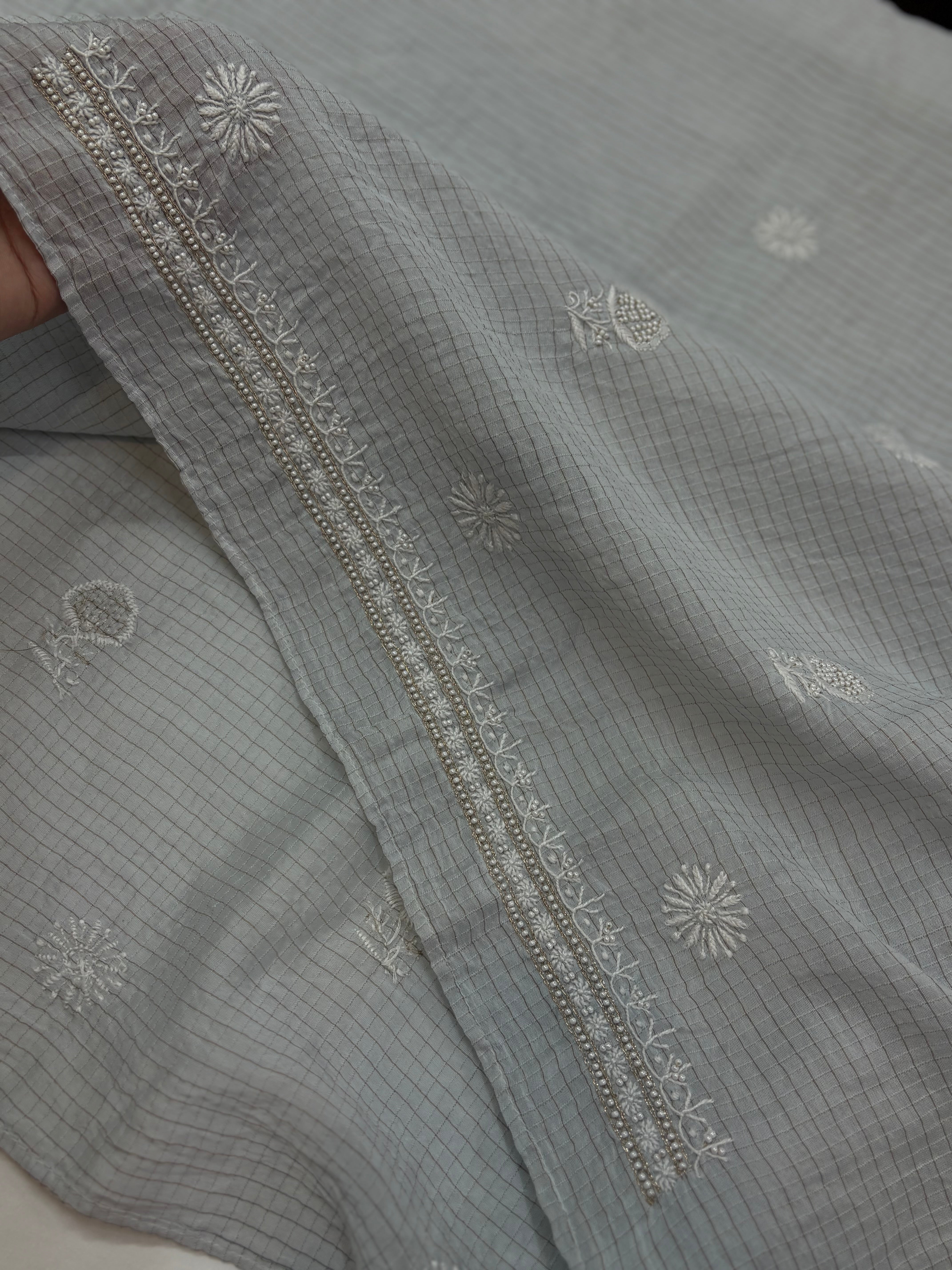GREY CHANDERI ZARI CHECKS MENS KURTA