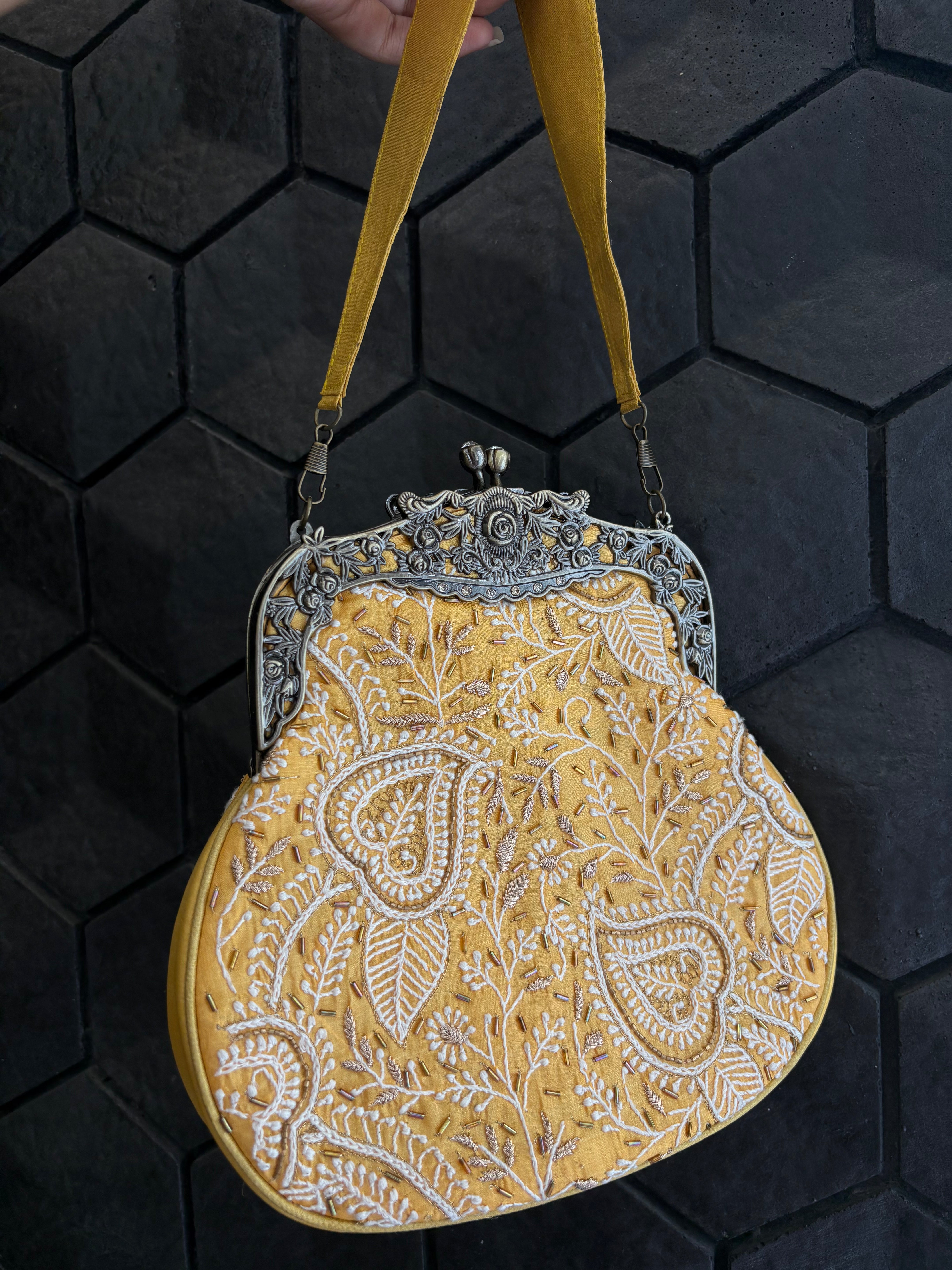 Yellow Chikankari Potli