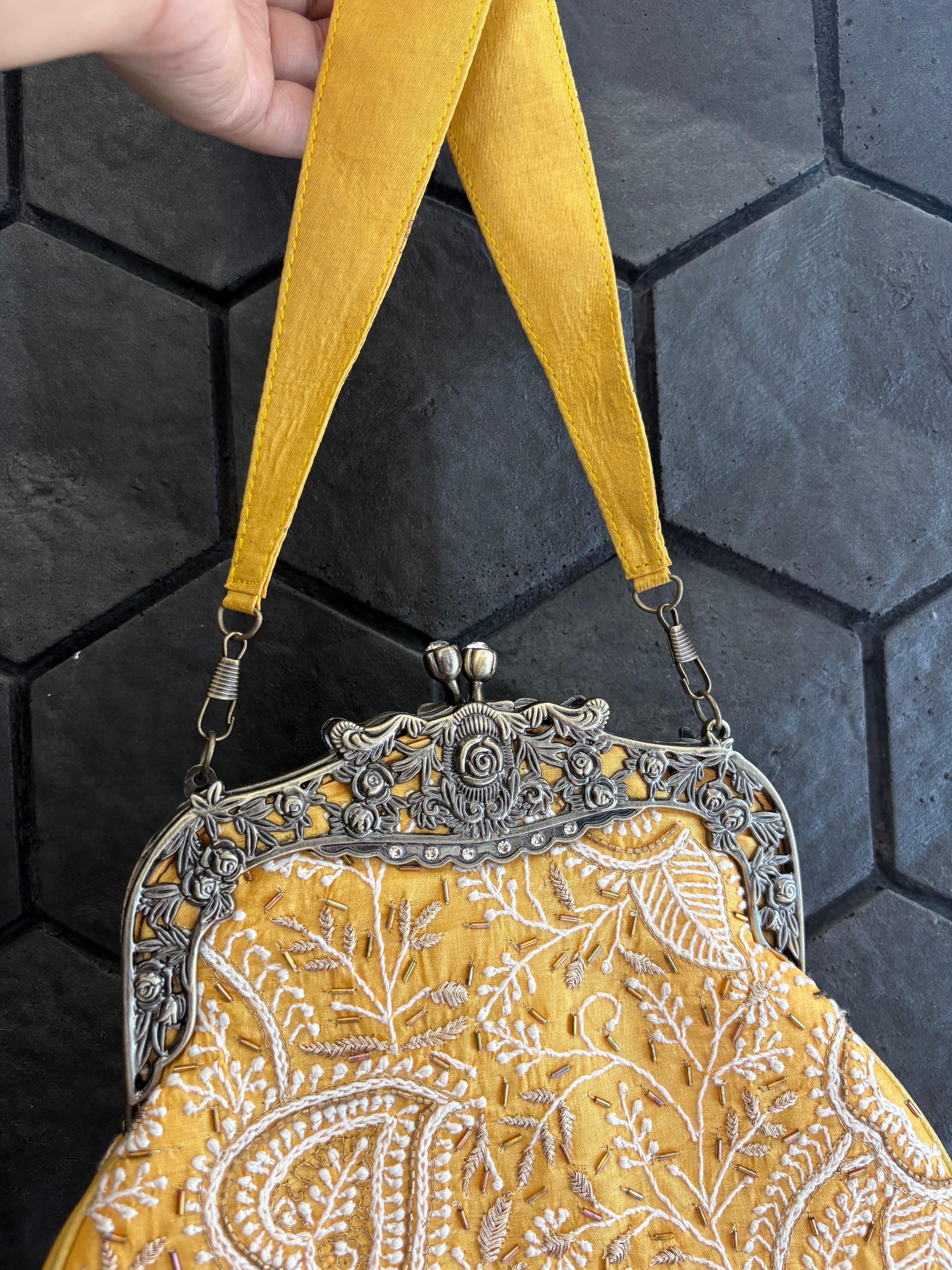 Yellow Chikankari Potli