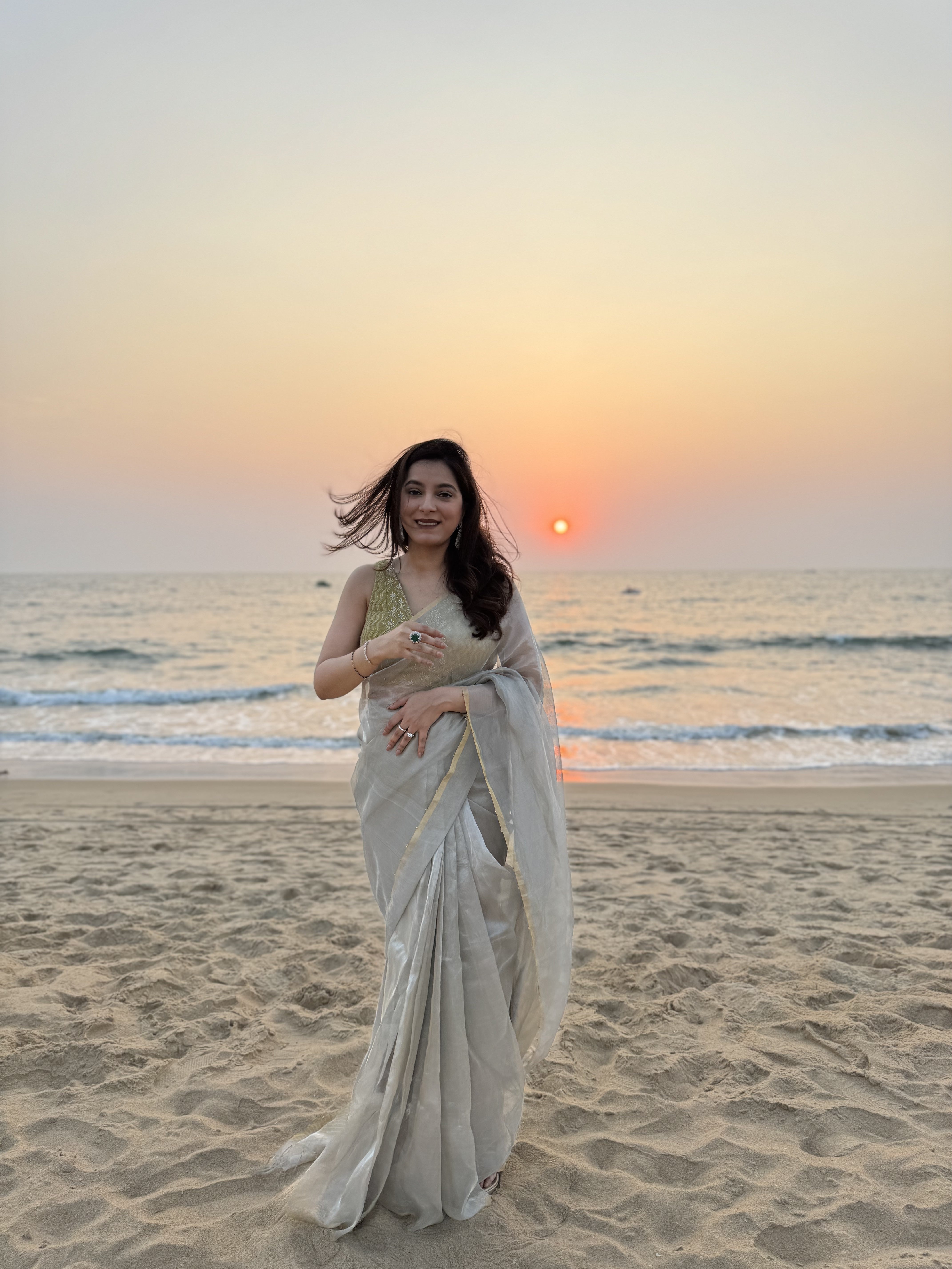 Tissue Saree with designer chikankari blouse