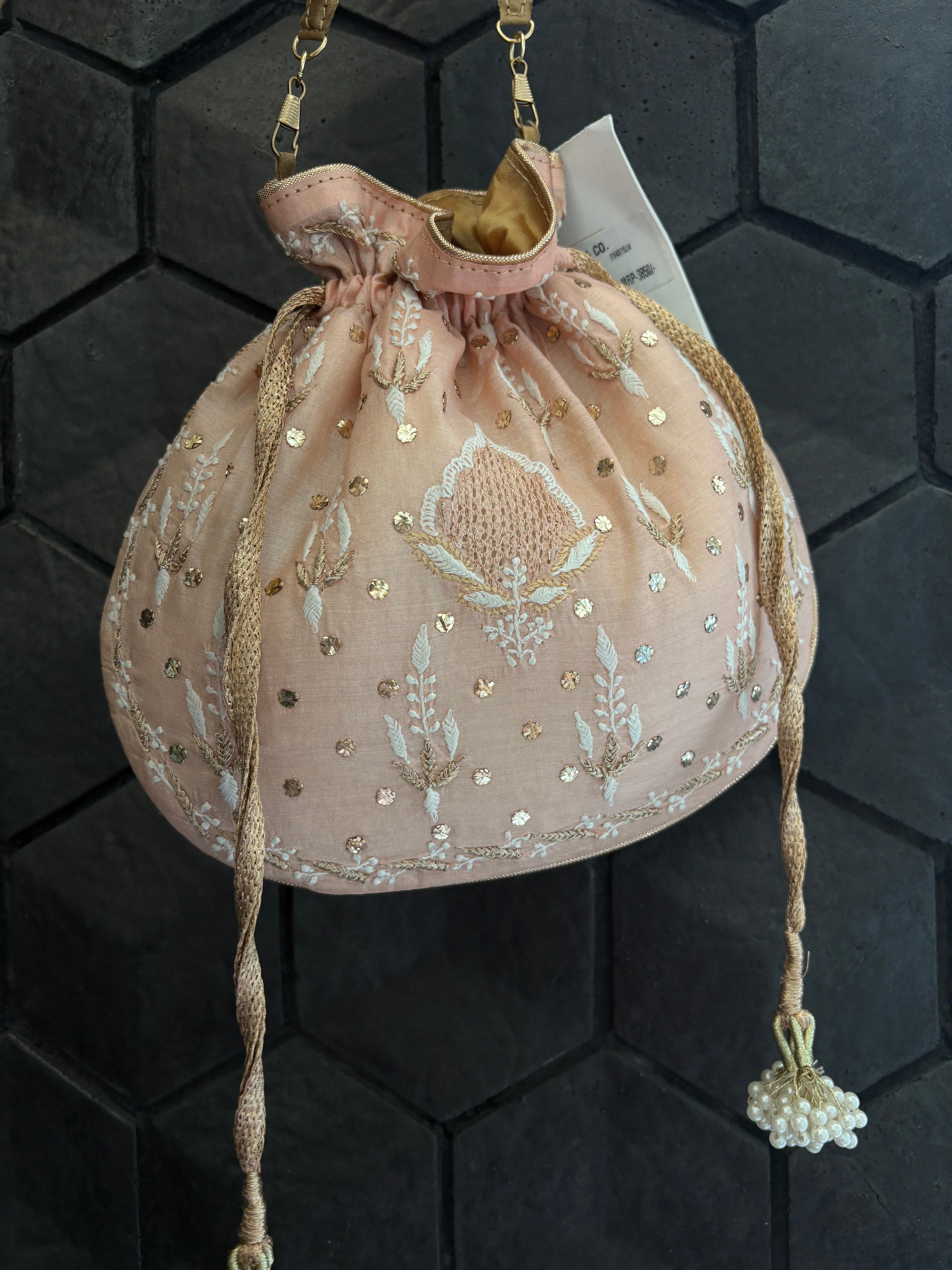 Peach Mukaish Chikankari Potli