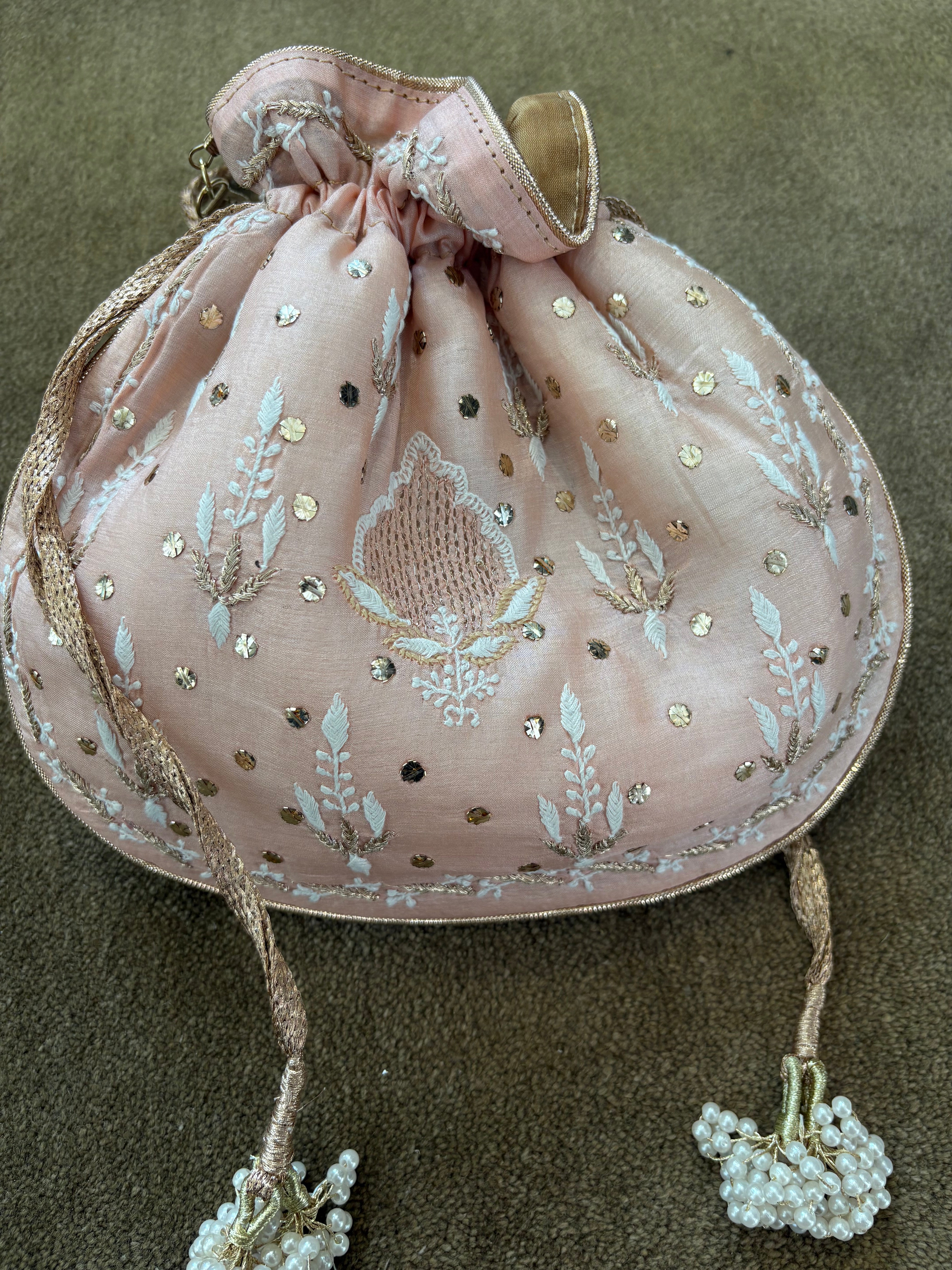 Peach Mukaish Chikankari Potli