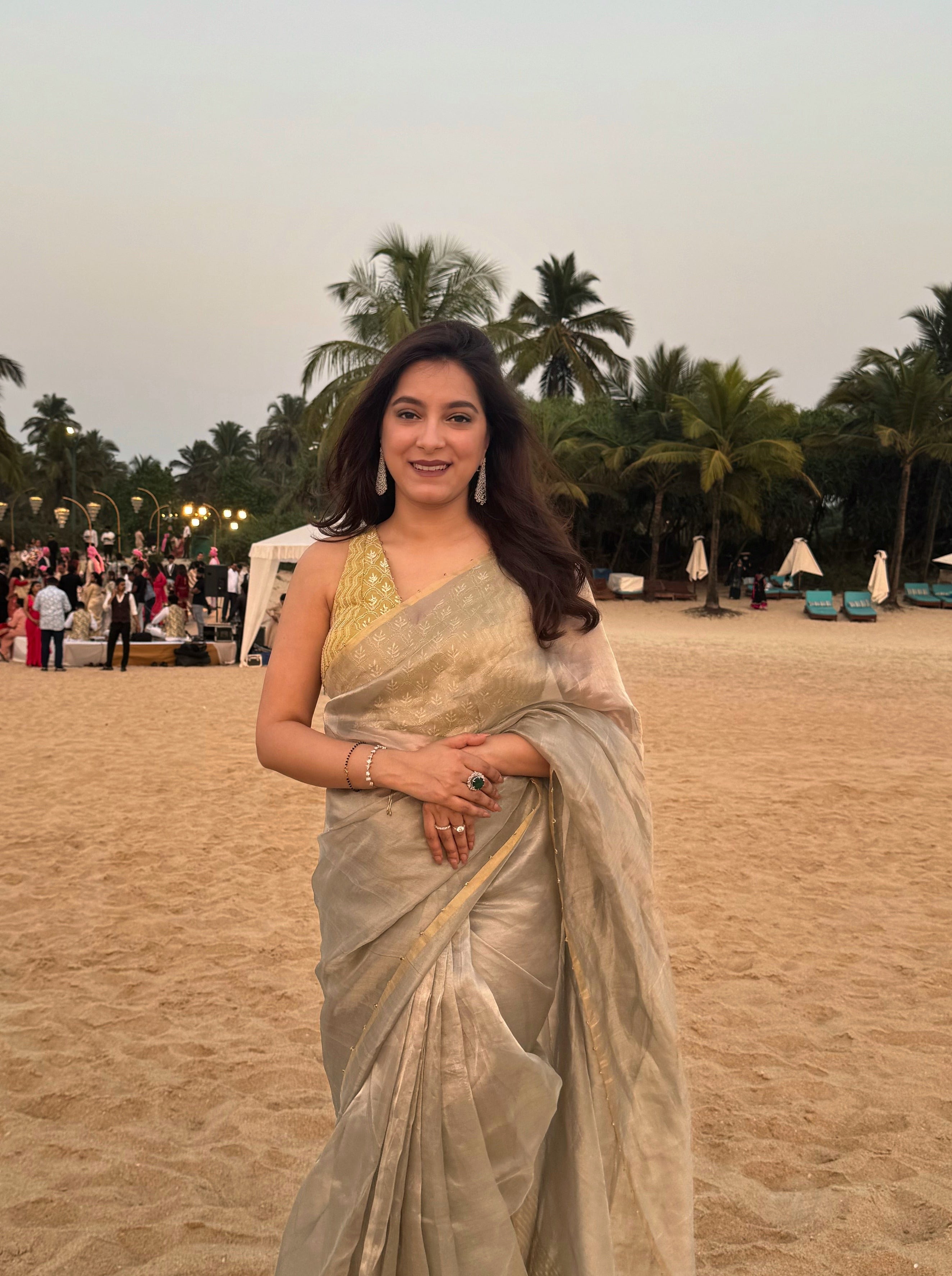 Tissue Saree with designer chikankari blouse