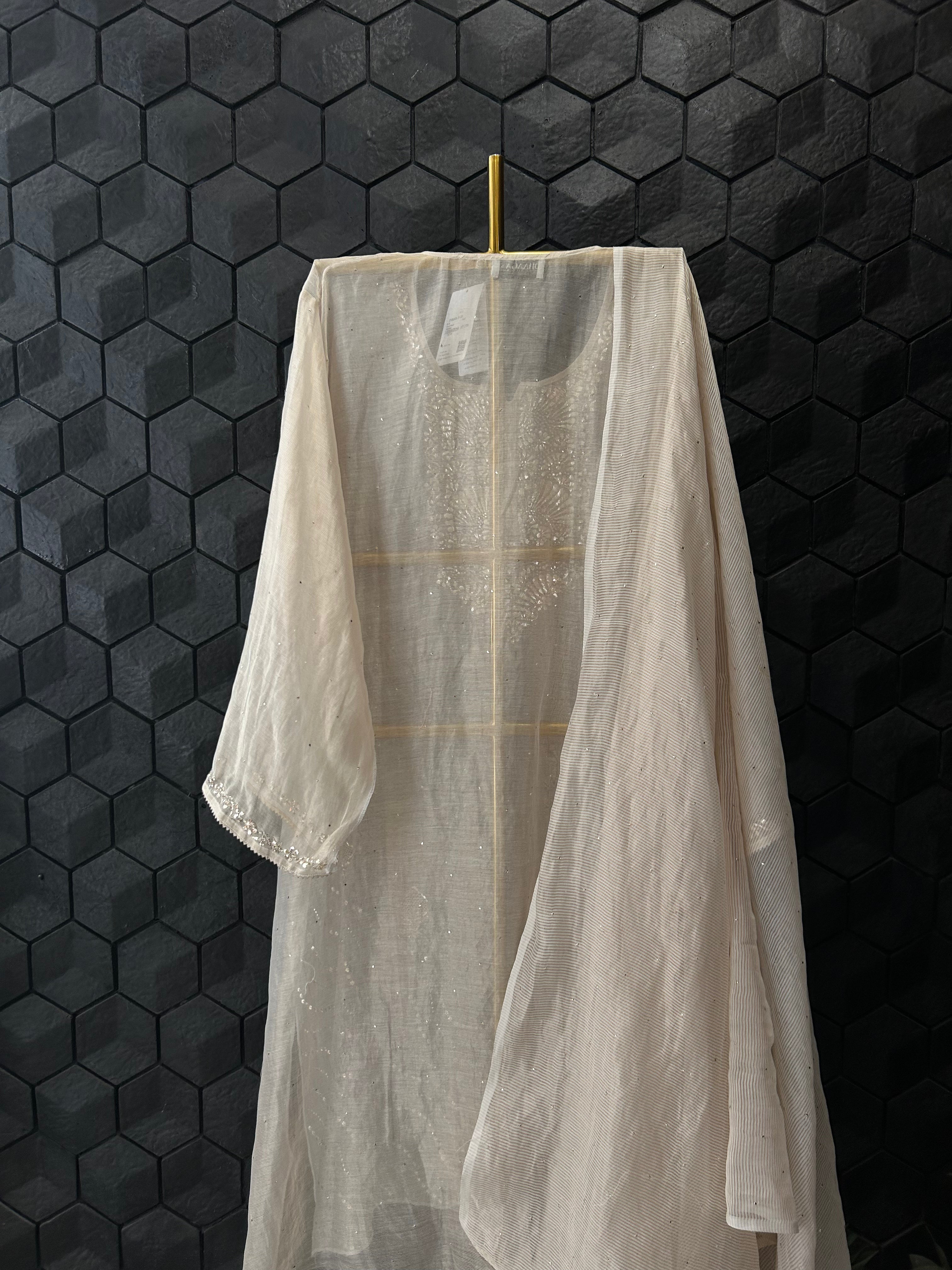 Natural Tissue Chikankari Mukaish Kurta Set