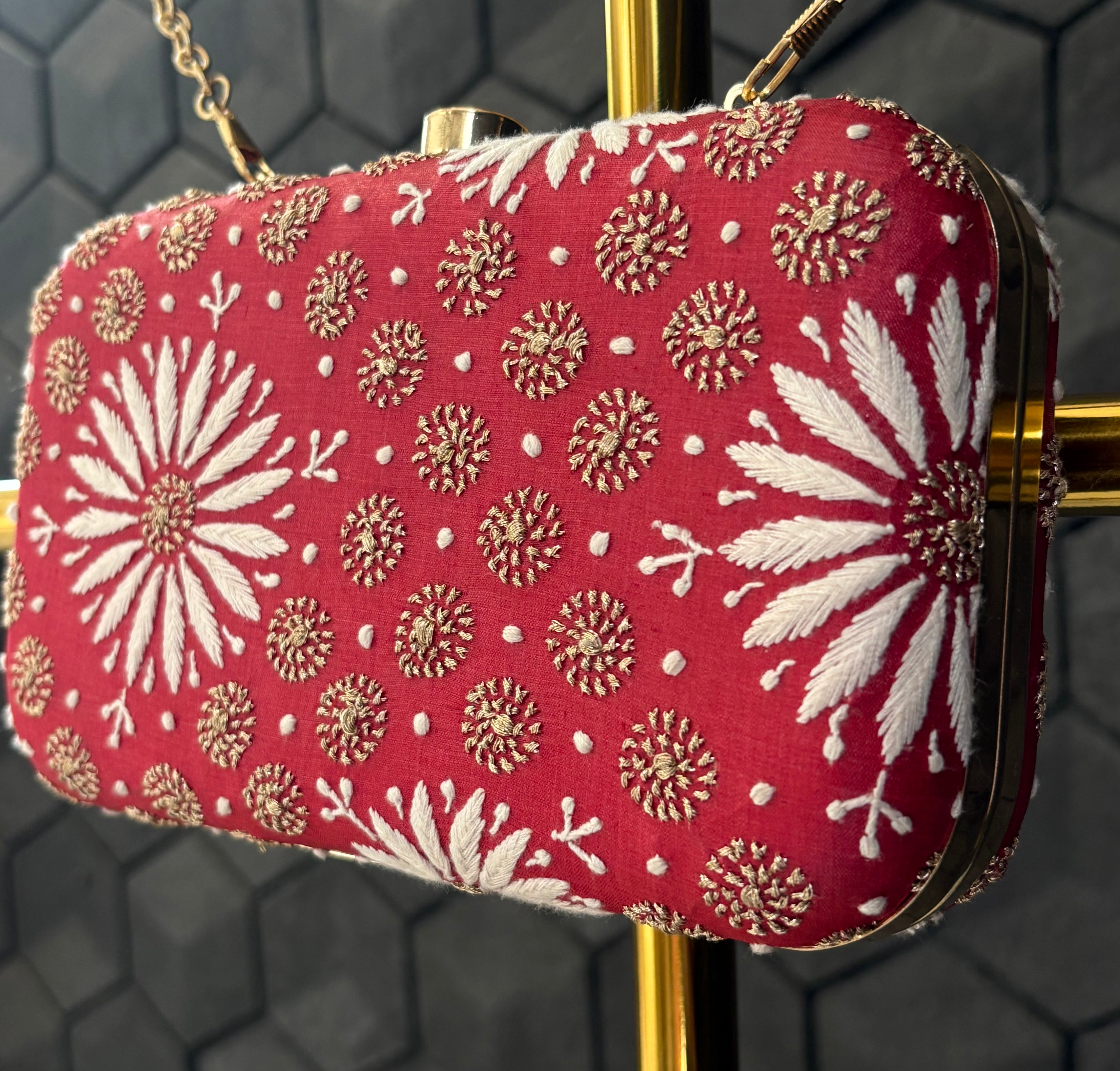 Red Chikankari Clutch