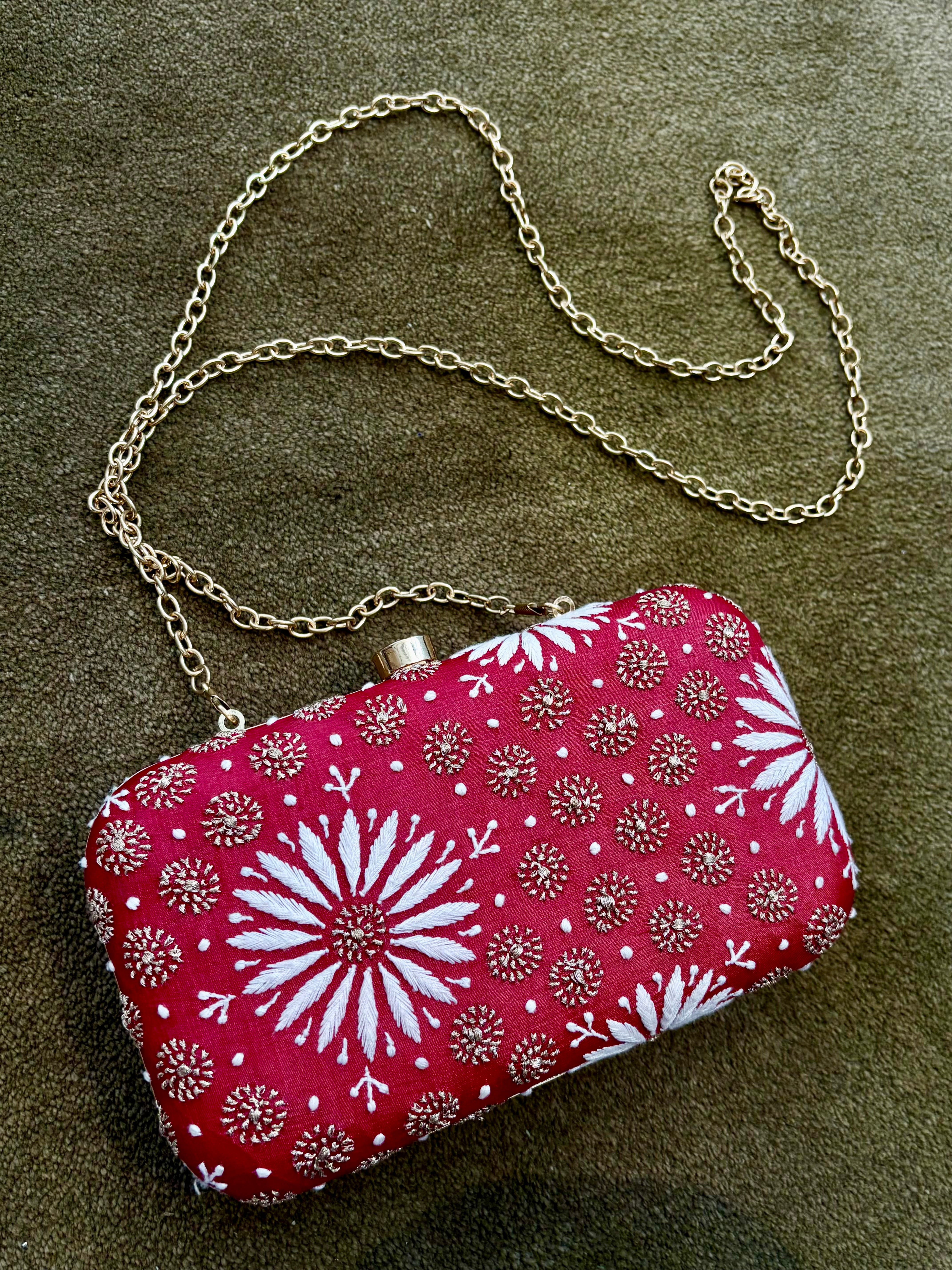 Red Chikankari Clutch