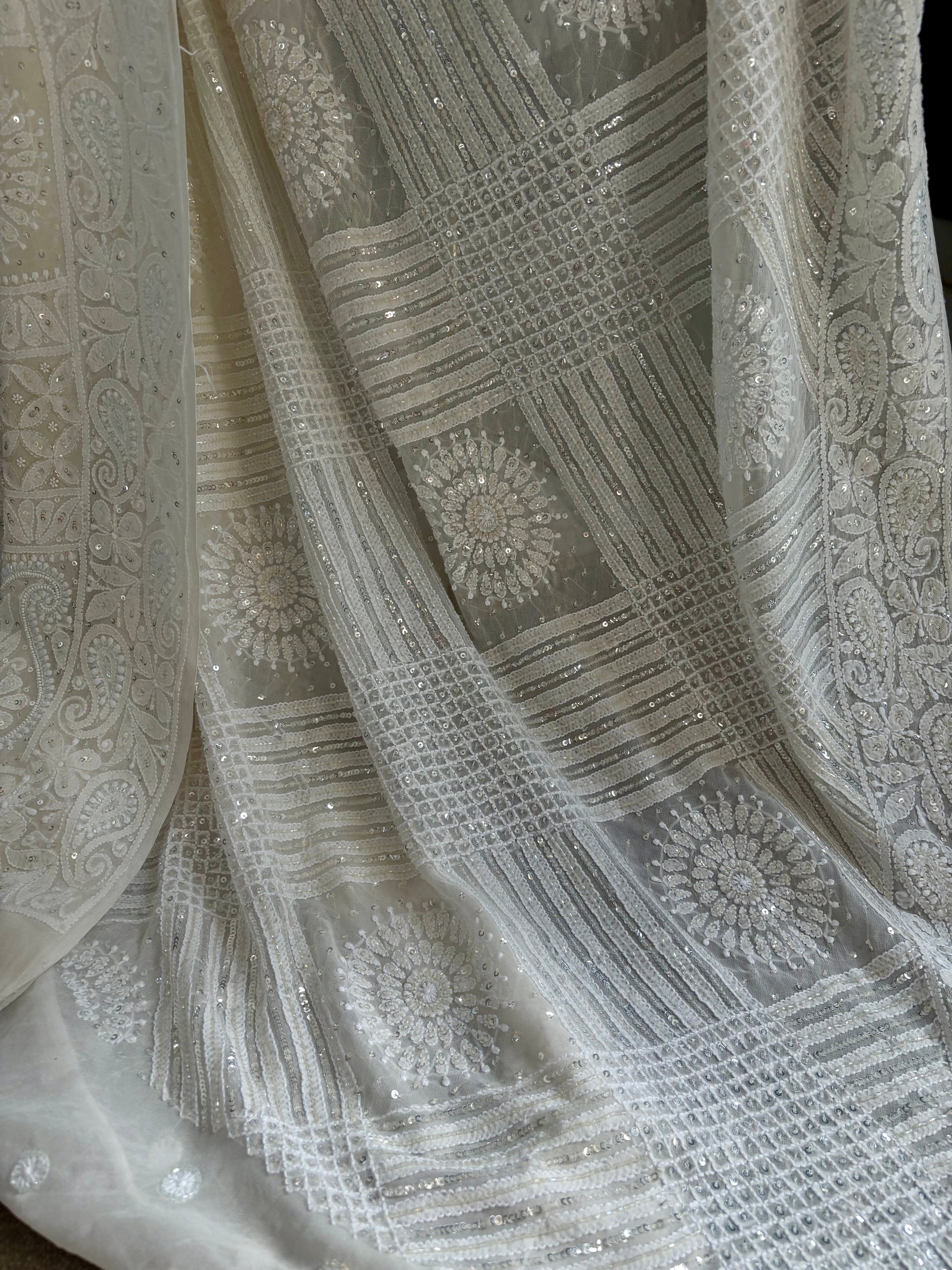 White Georgette Chikankari Saree