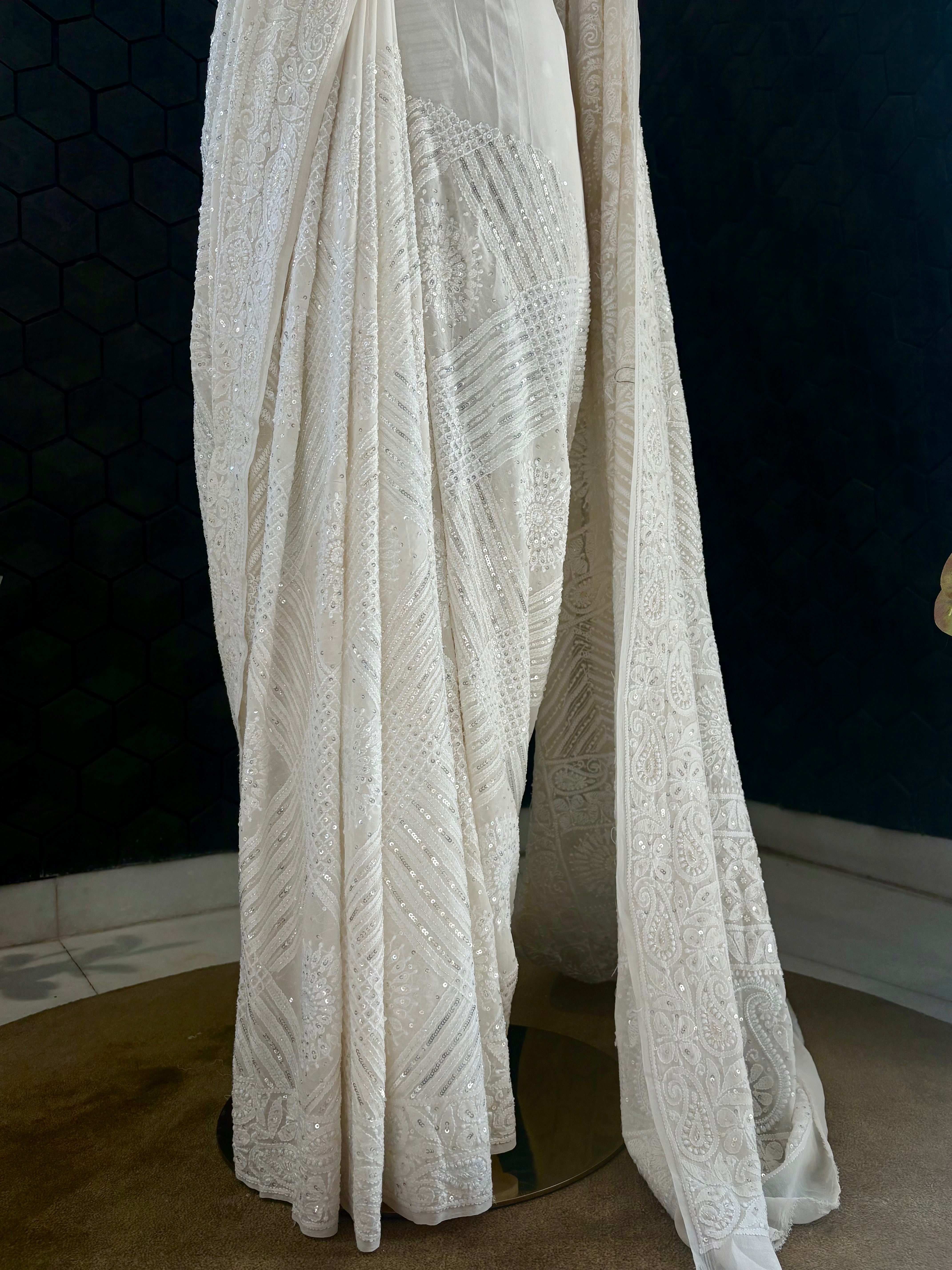 White Georgette Chikankari Saree