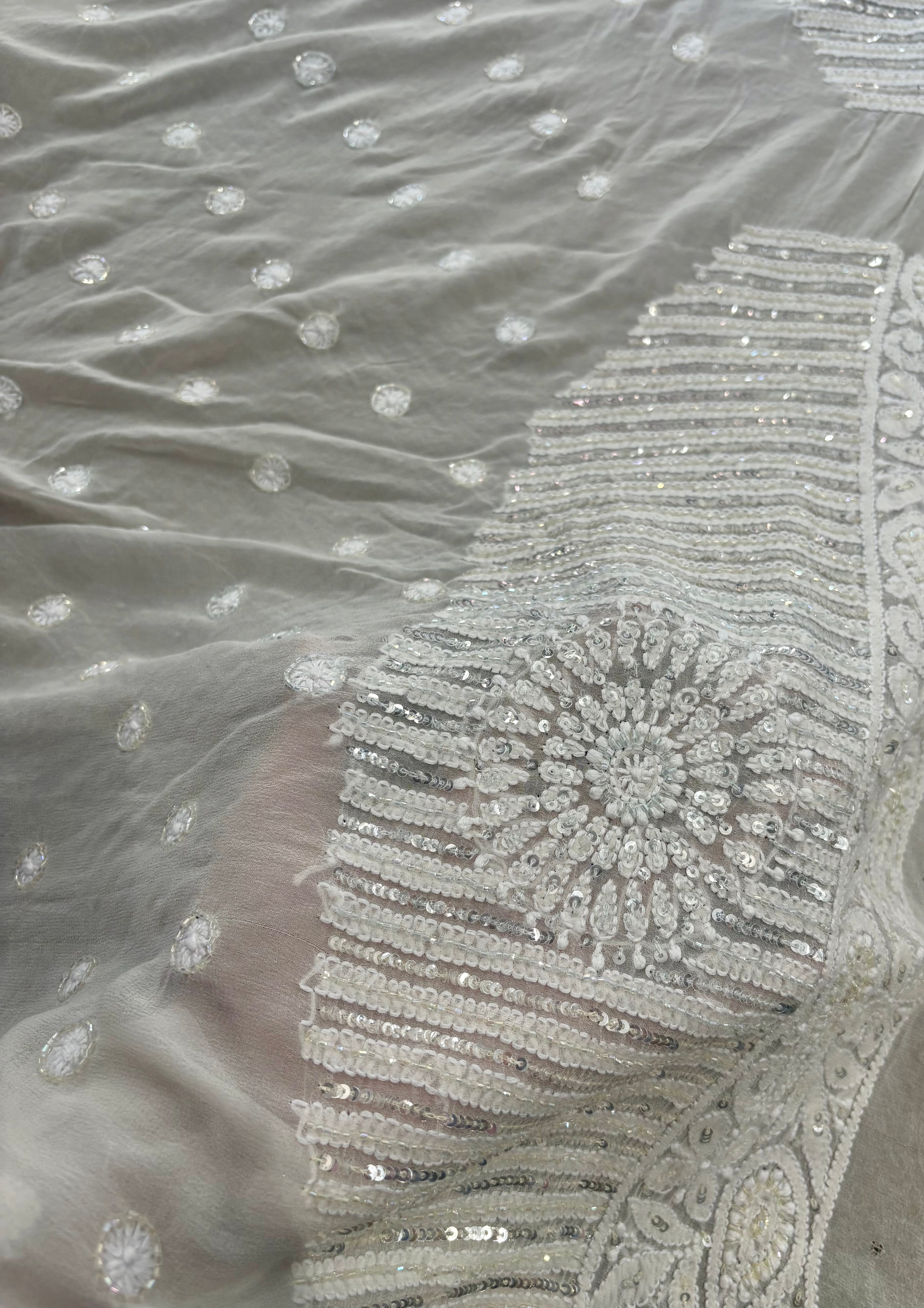 White Georgette Chikankari Saree