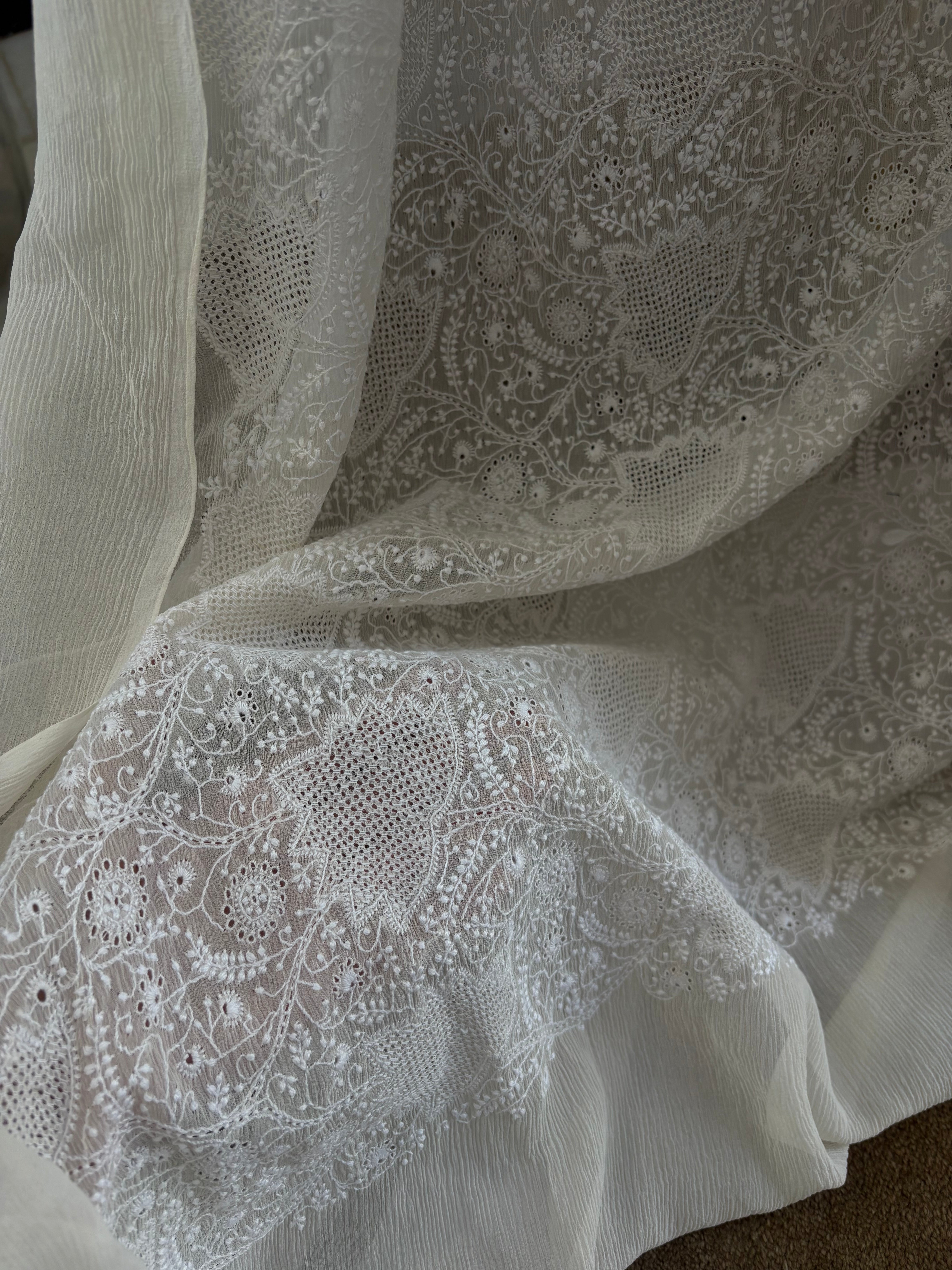 Handcrafted 1-Taar Chikankari Saree on Chiffon