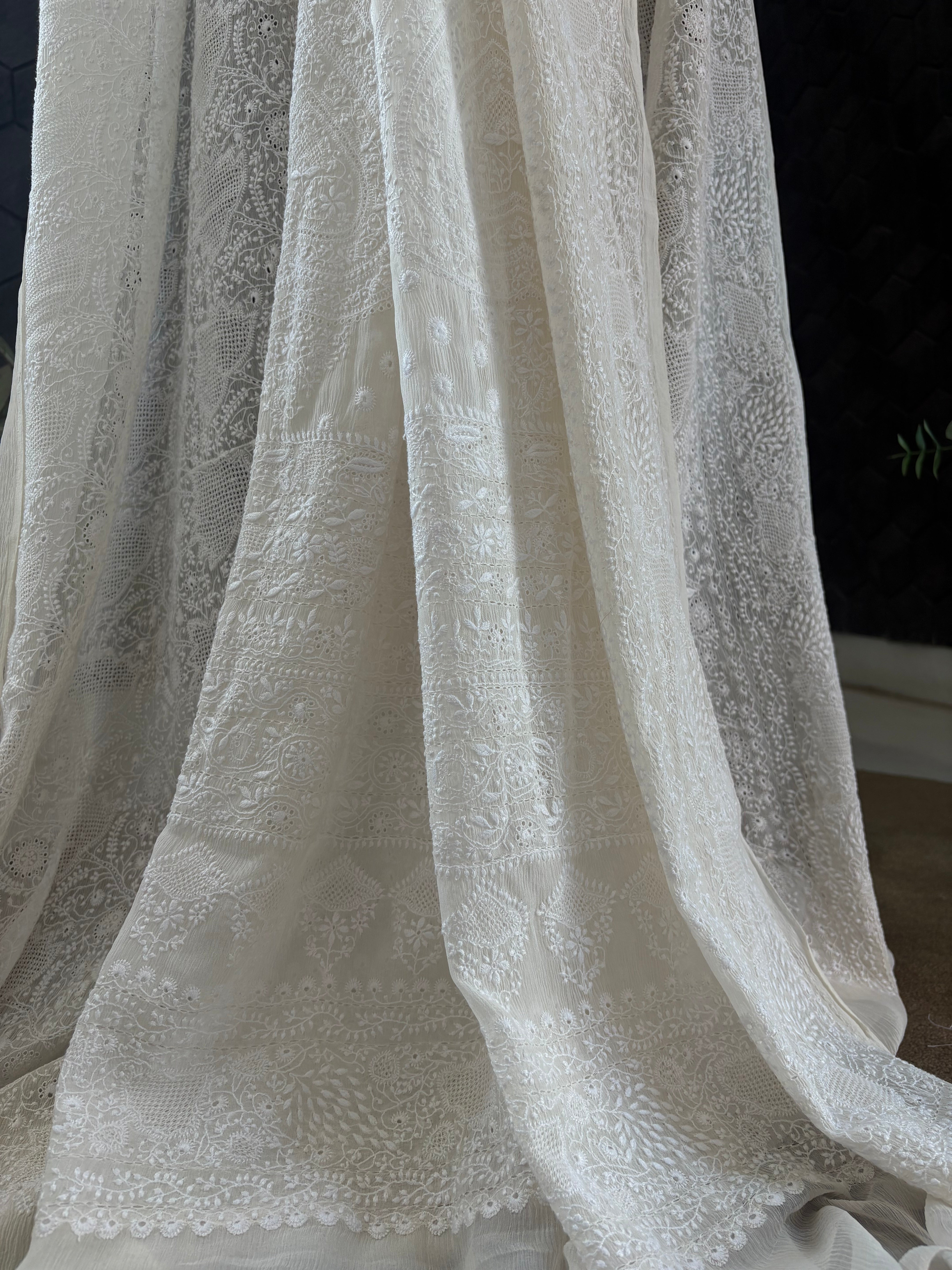 Handcrafted 1-Taar Chikankari Saree on Chiffon