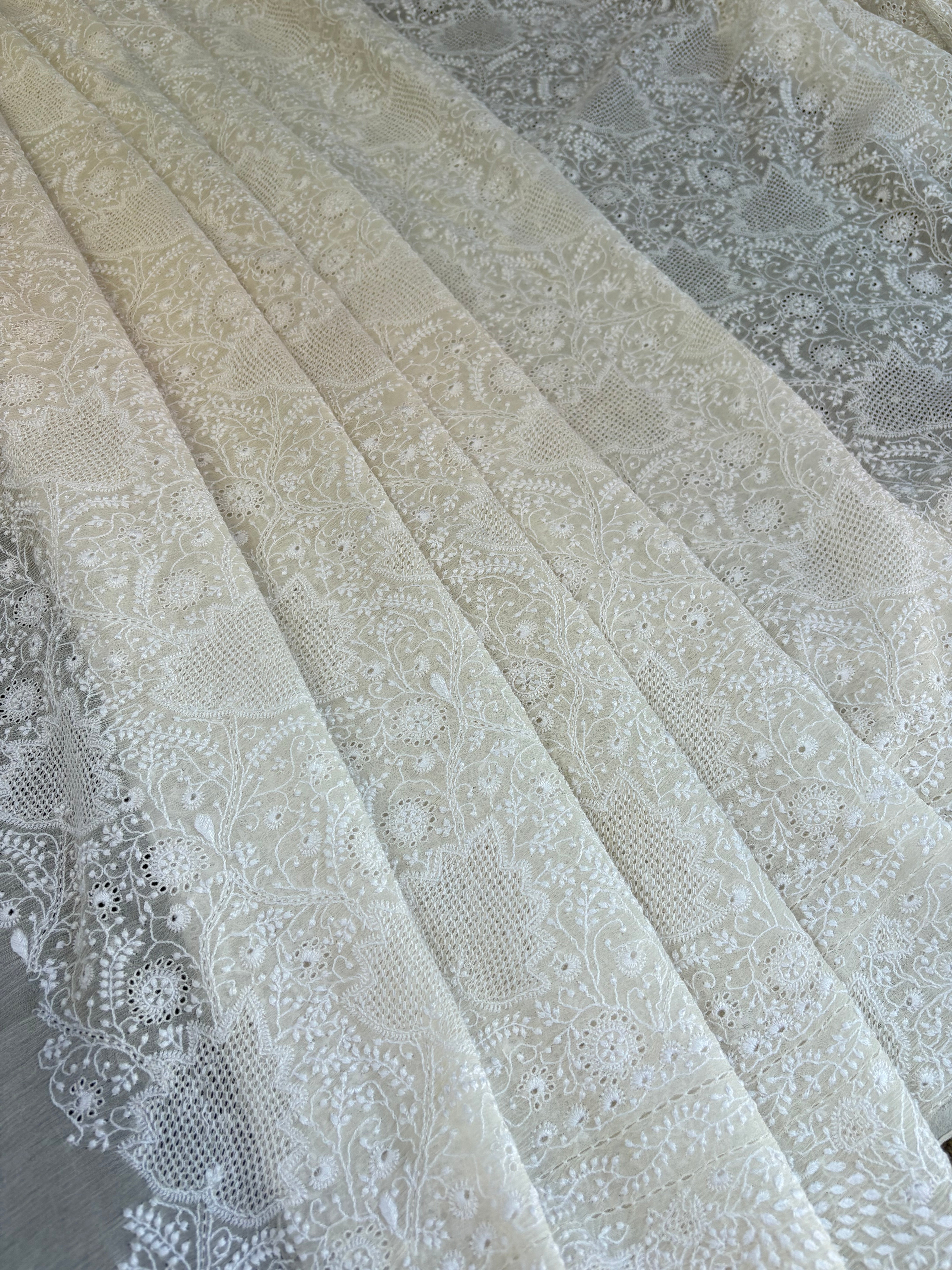 Handcrafted 1-Taar Chikankari Saree on Chiffon