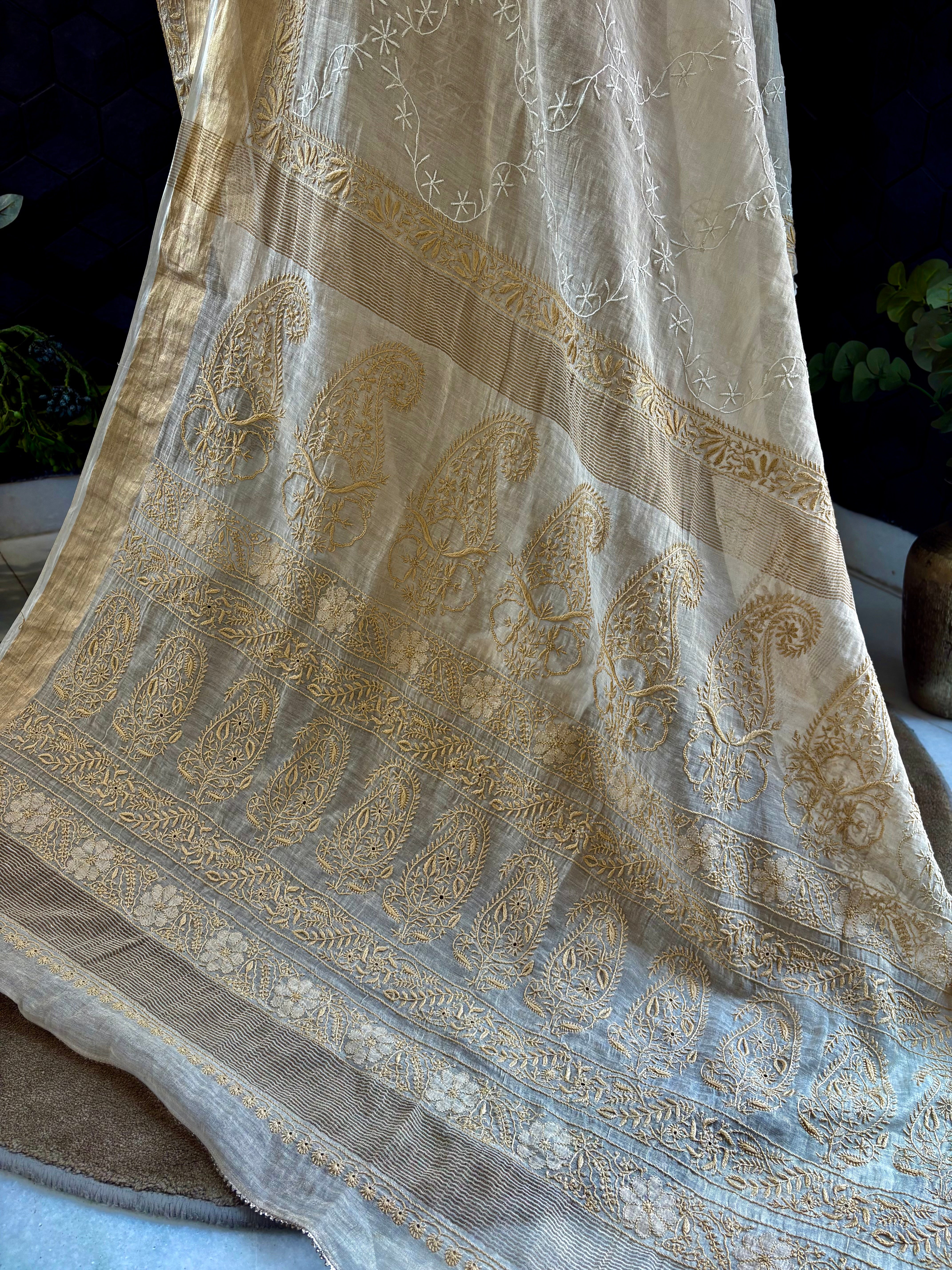 Beige Chikankari Tissue Saree