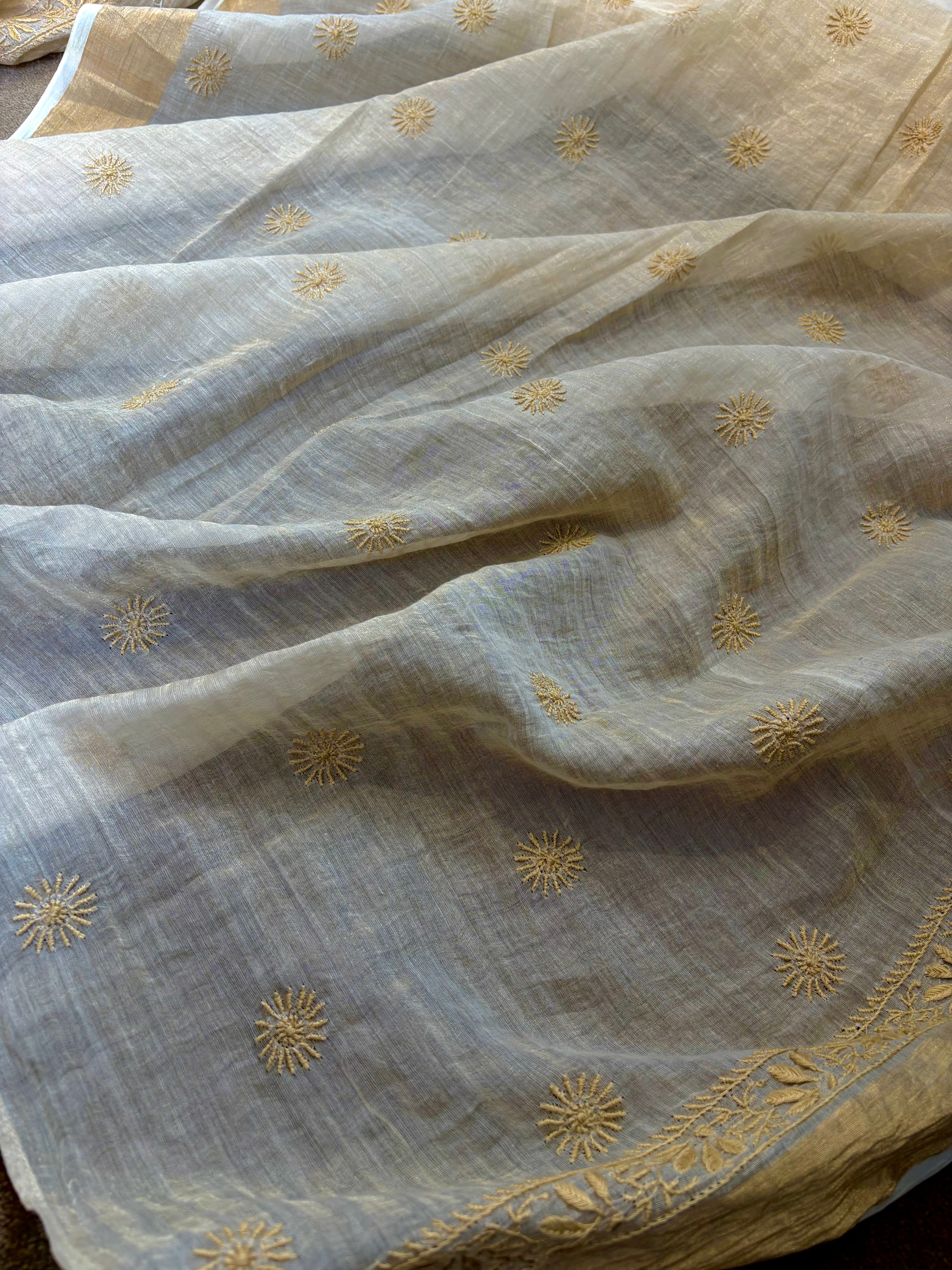 Beige Chikankari Tissue Saree