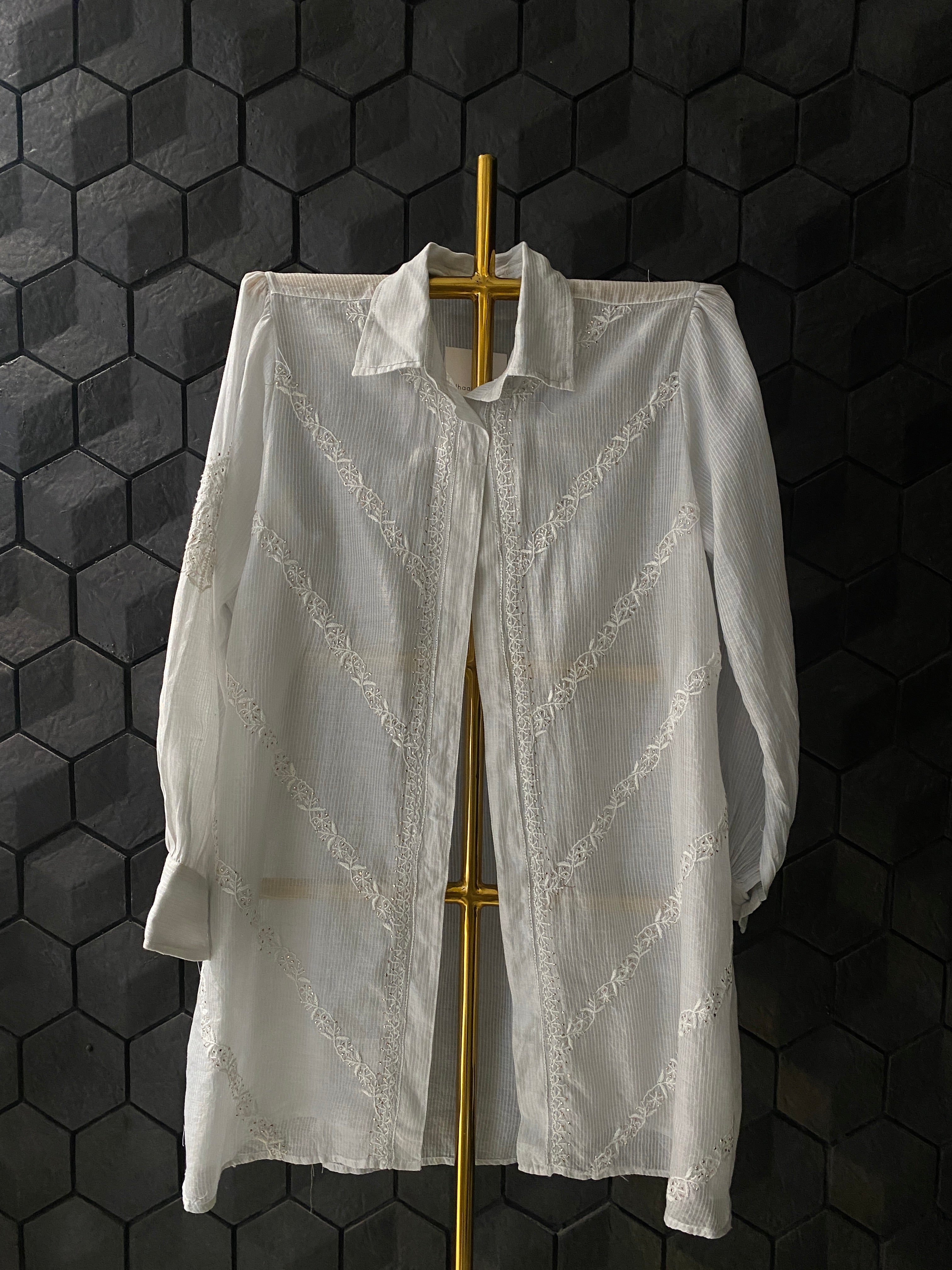 Grey Maheshwari Chikankari Shirt