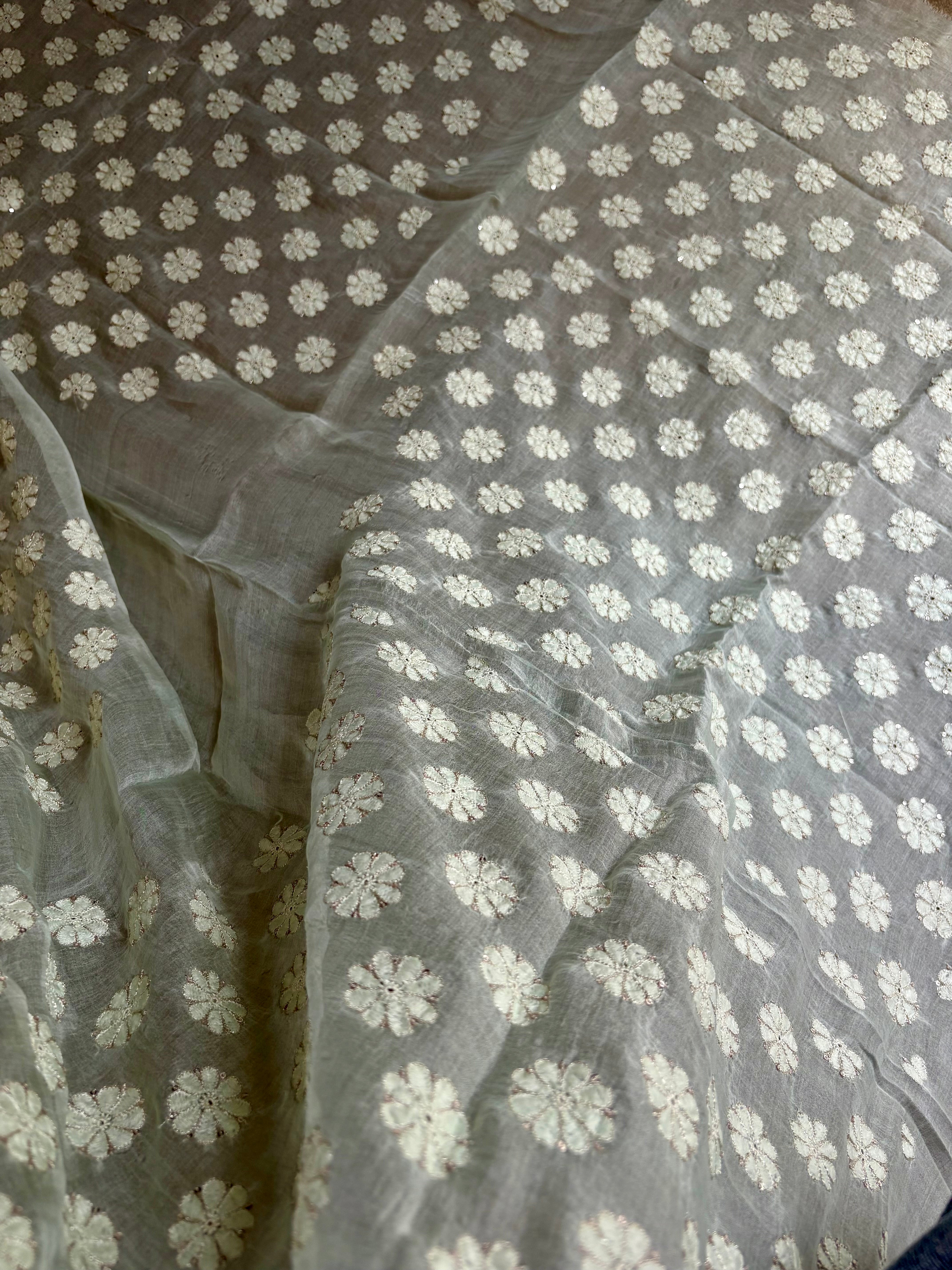 Mint Organza Chikankari Saree