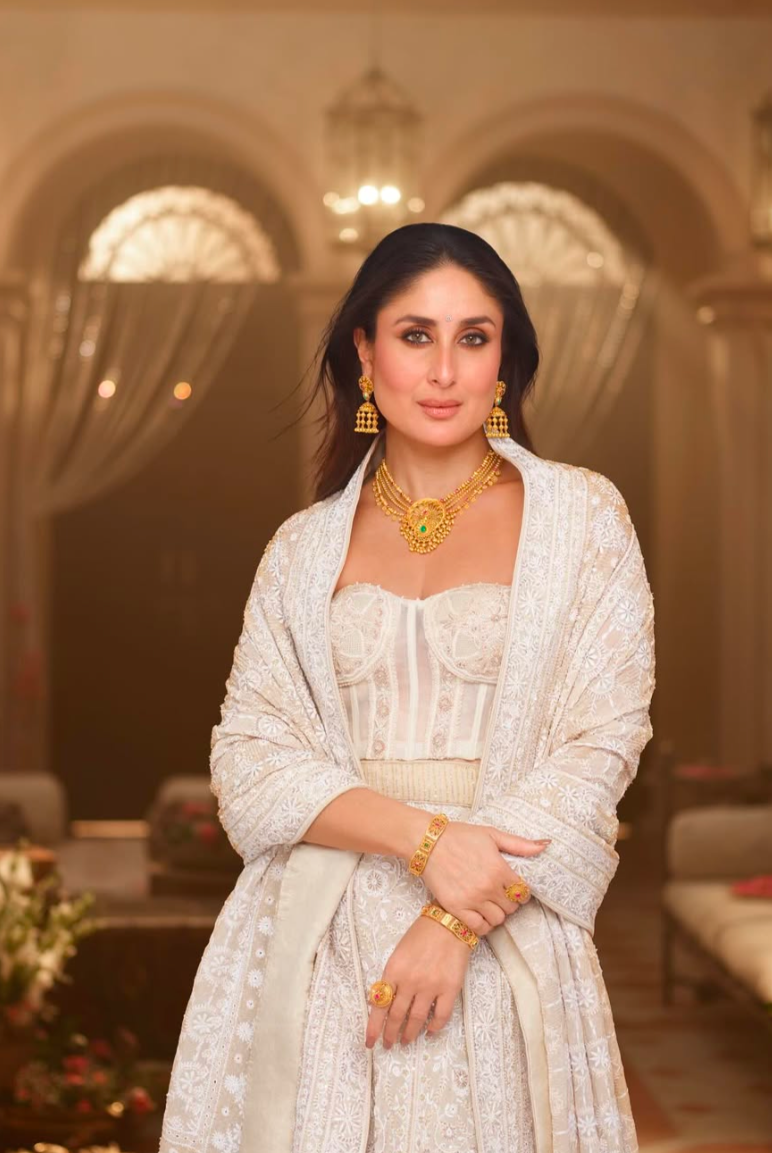 Kareena Kapoor Khan in our premium ivory and gold Chikankari Lehenga Set