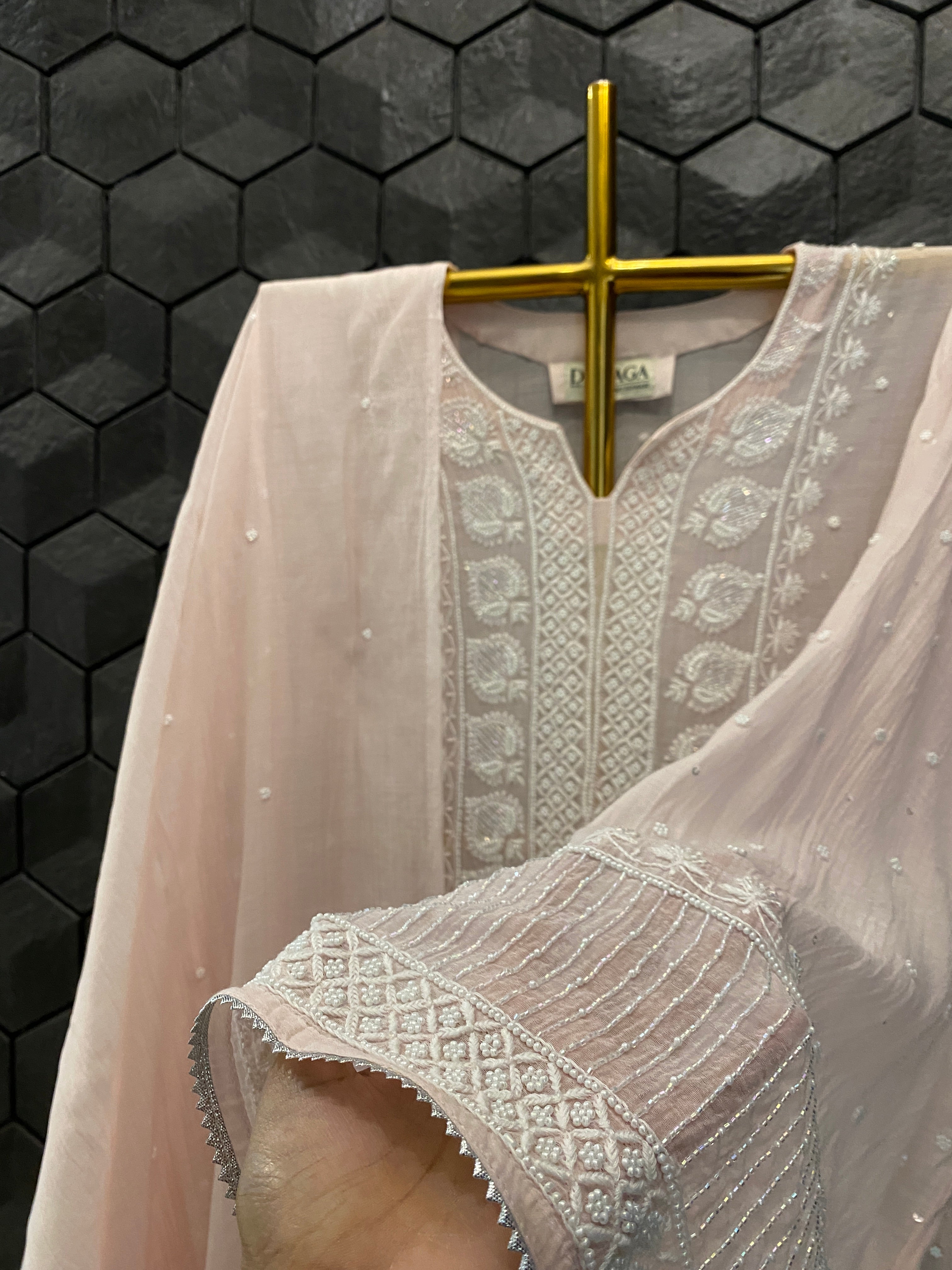 Pink Mul Chanderi Chikankari kurta set