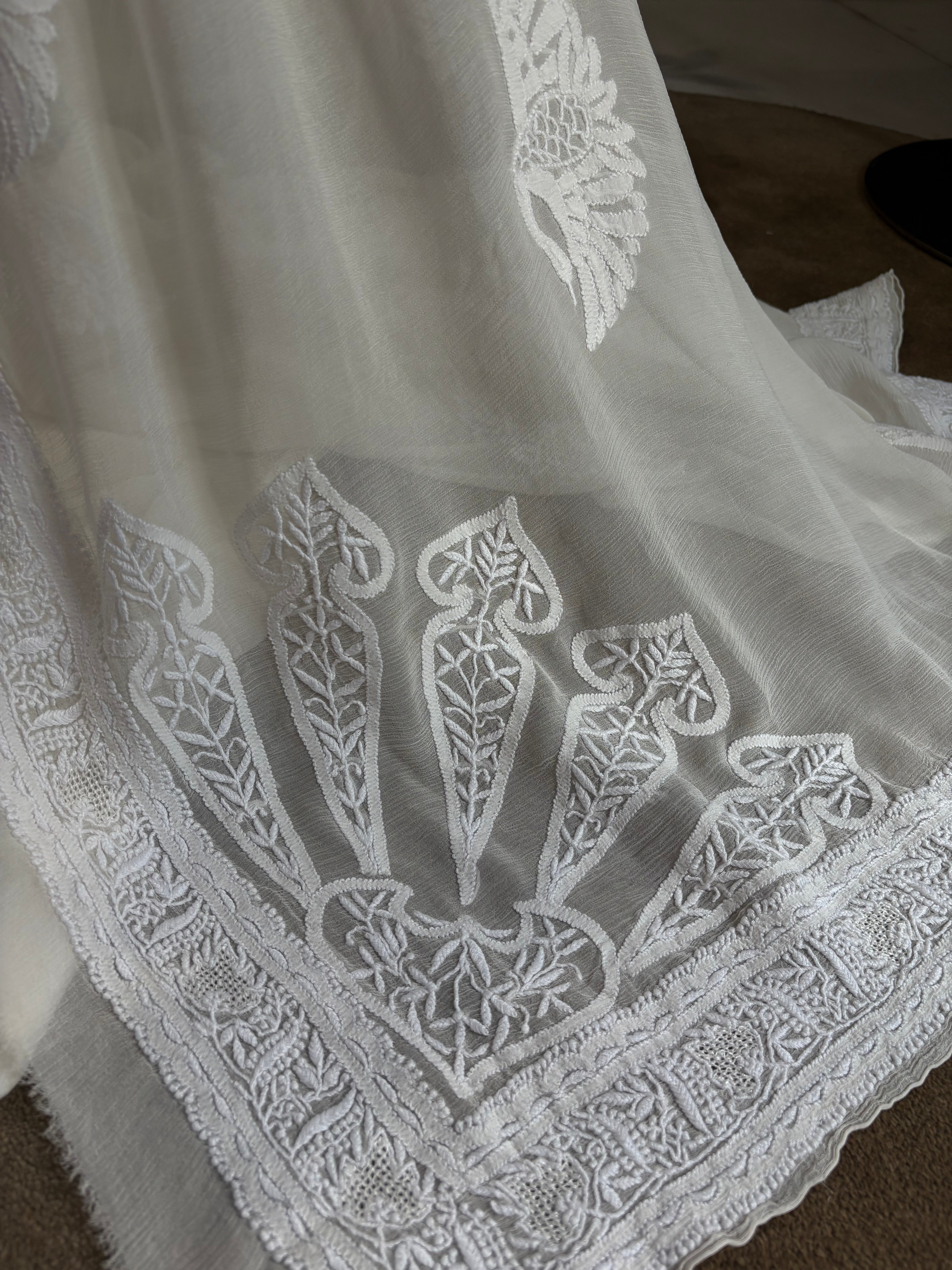 White Chiffon Chikankari Saree