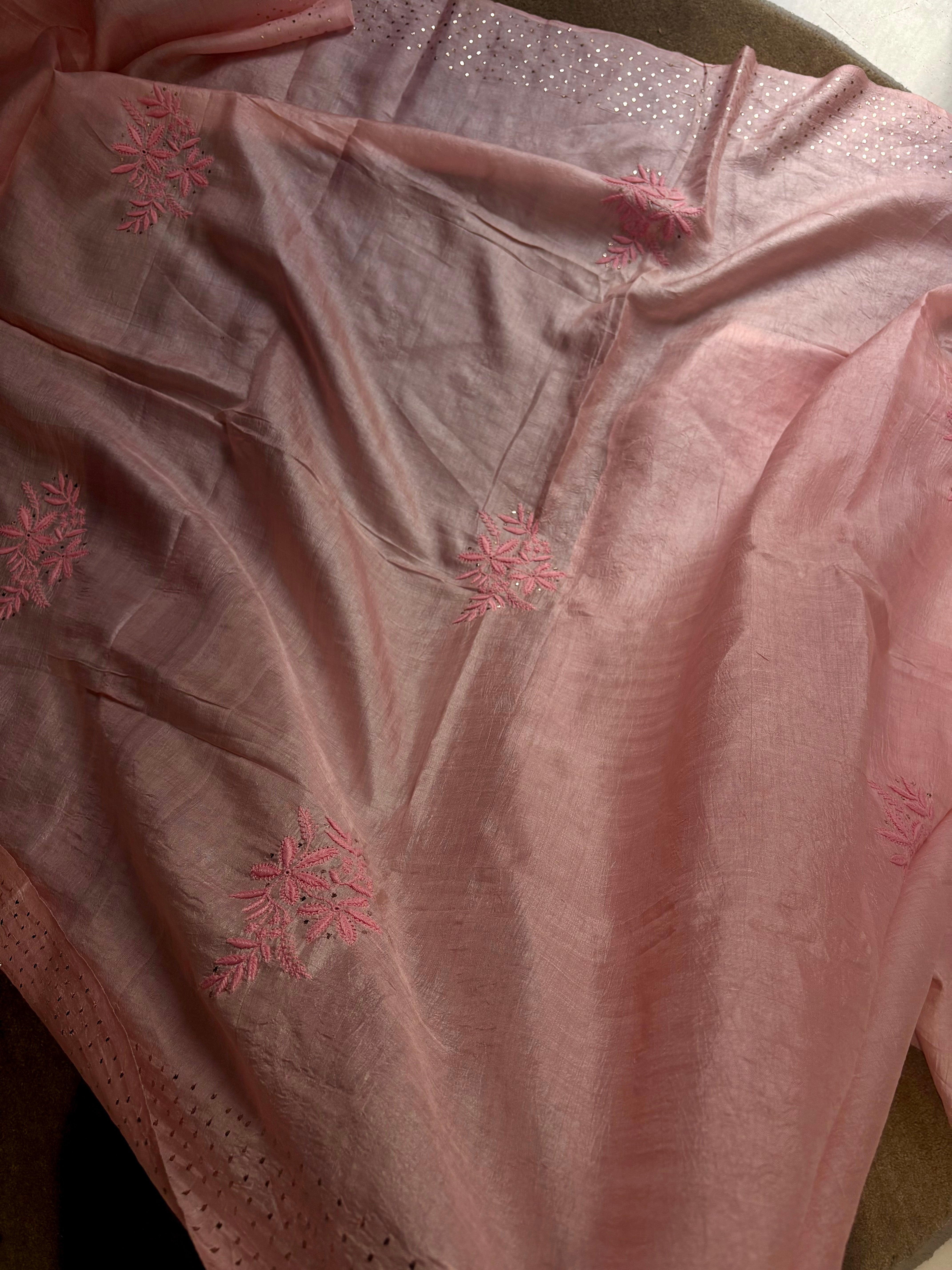 Pink Tussar Silk Saree