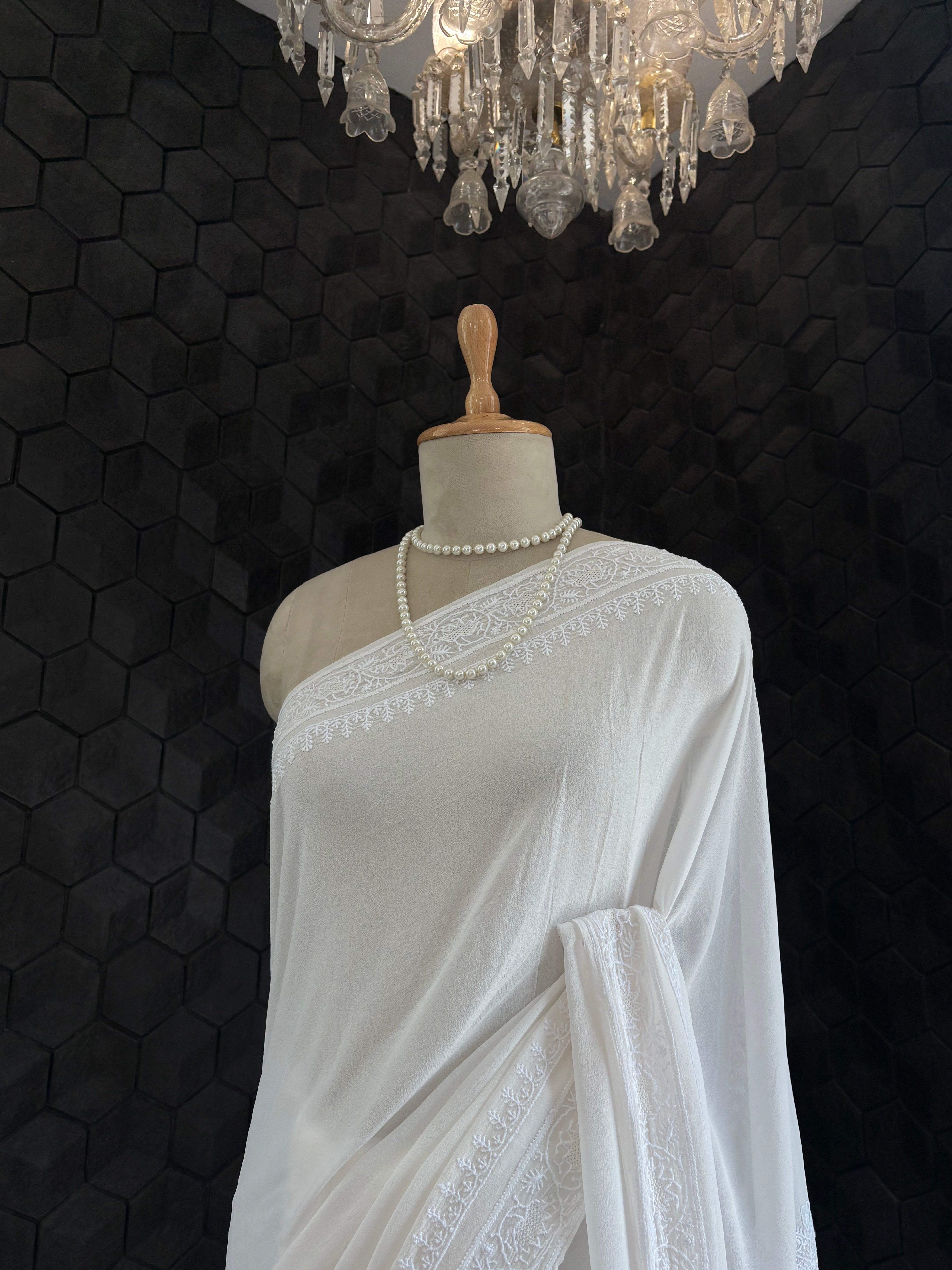 White Chikankari Saree