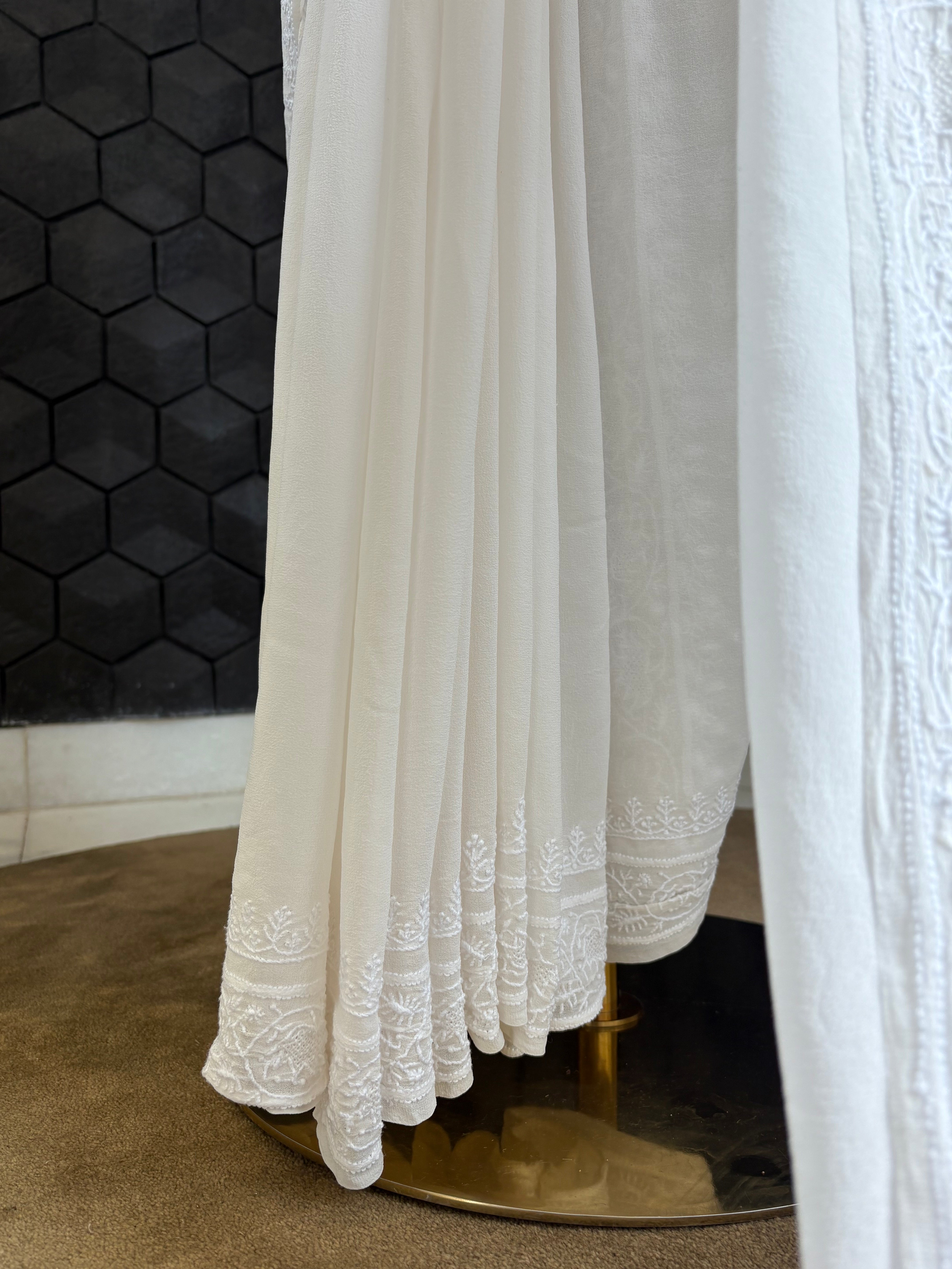 White Chikankari Saree