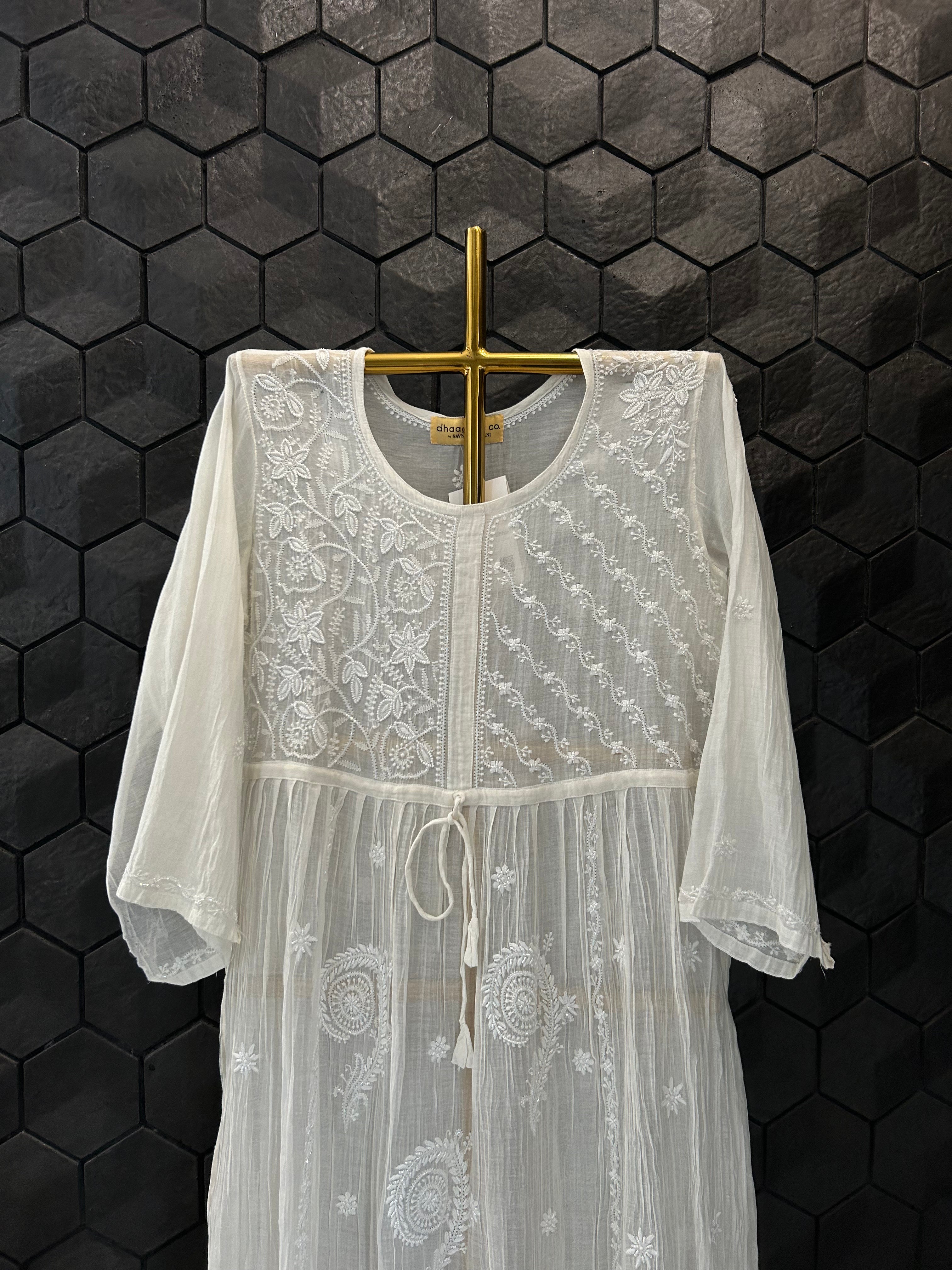 White pure chanderi chikankari kurti