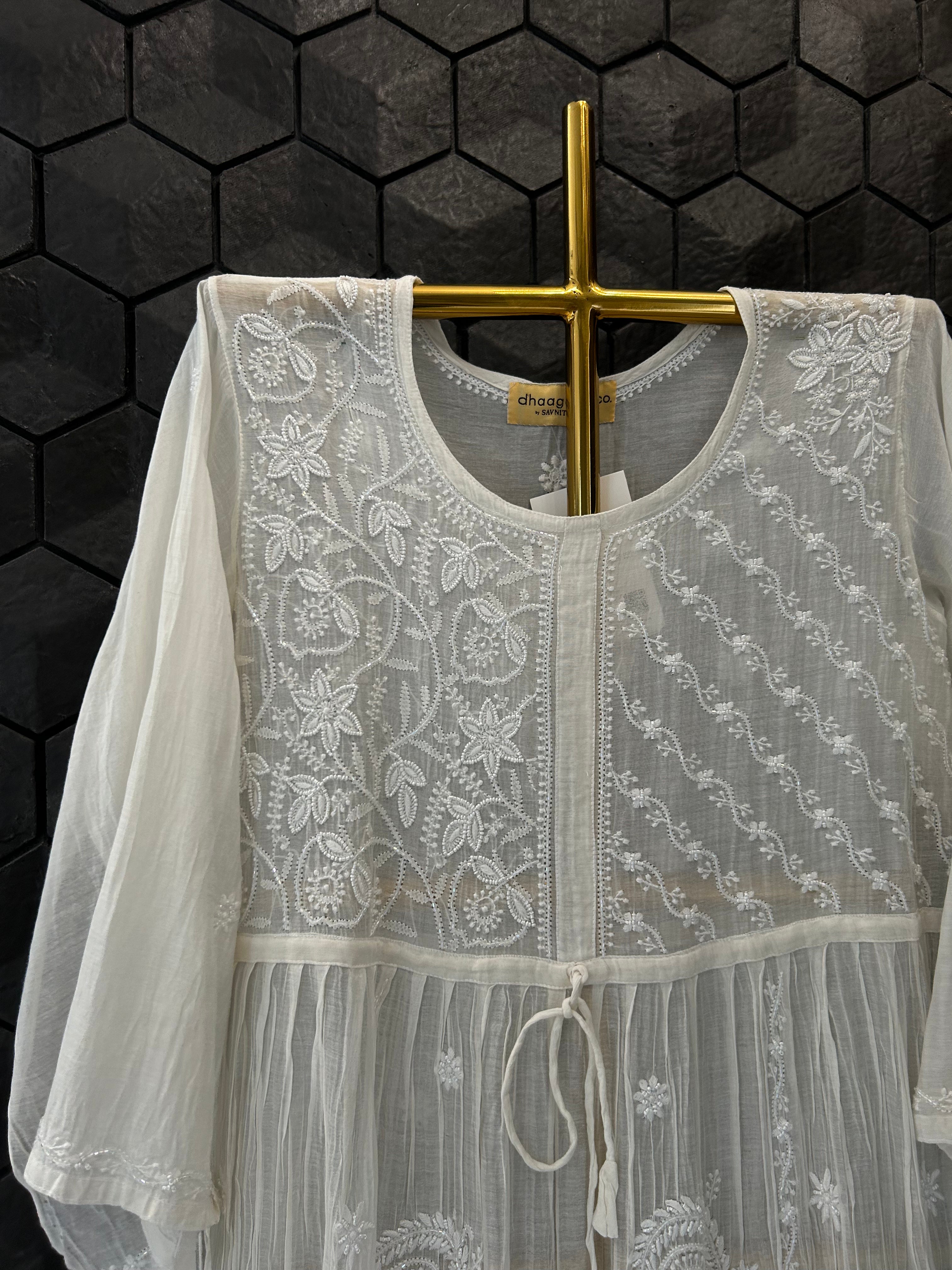 White pure chanderi chikankari kurti