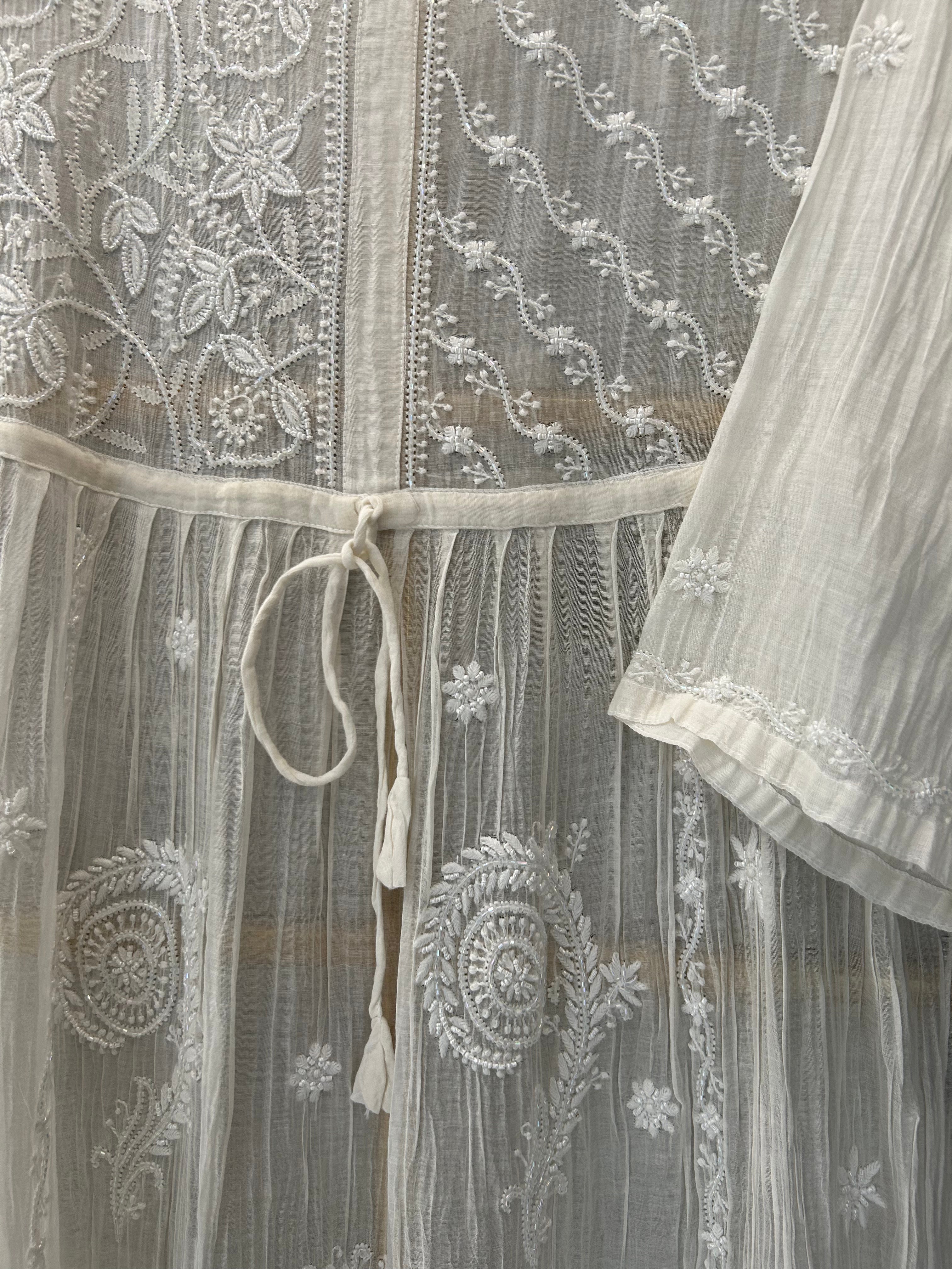 White pure chanderi chikankari kurti