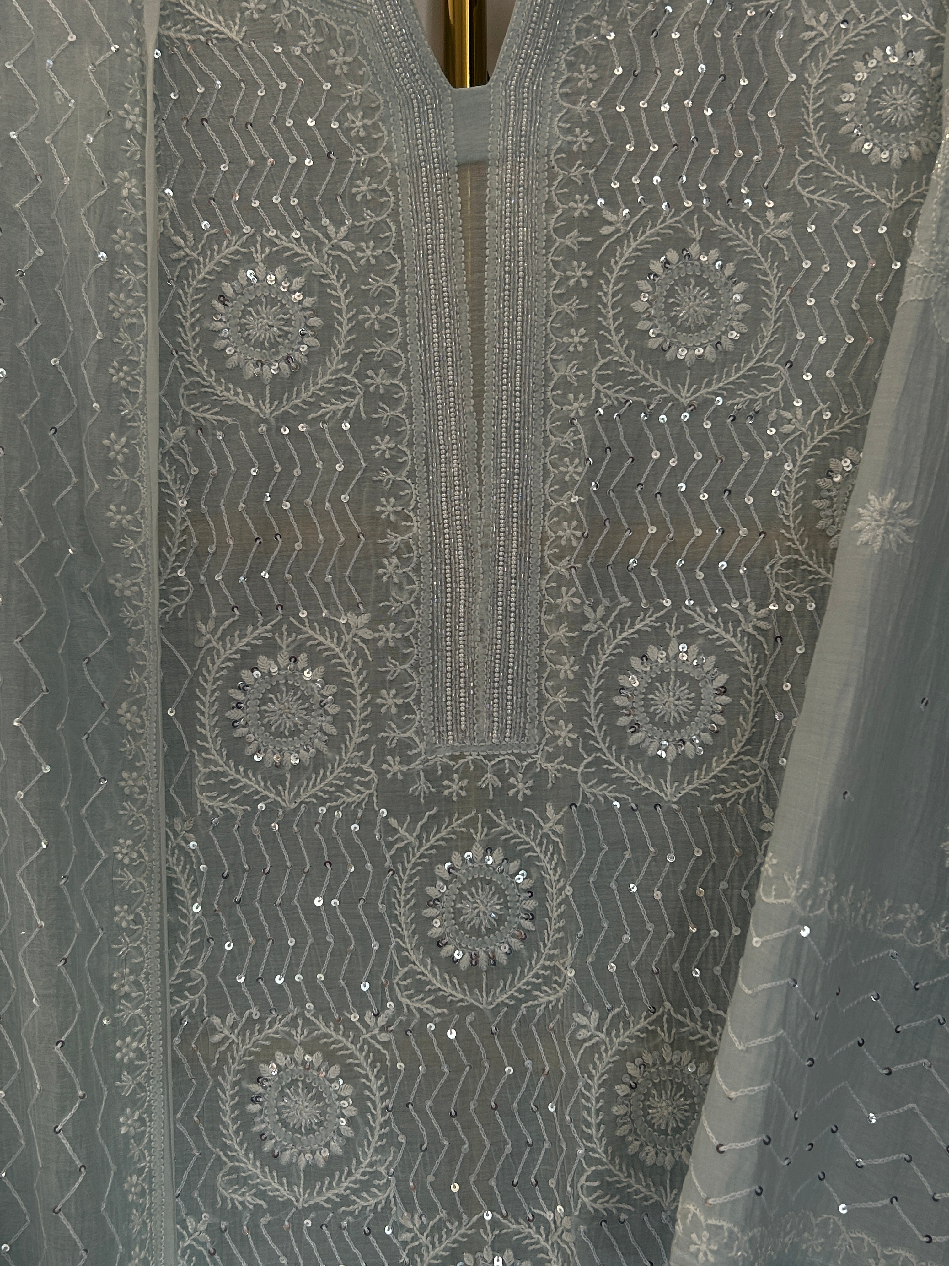 Blue Mul Chanderi Chikankari Kurta Set