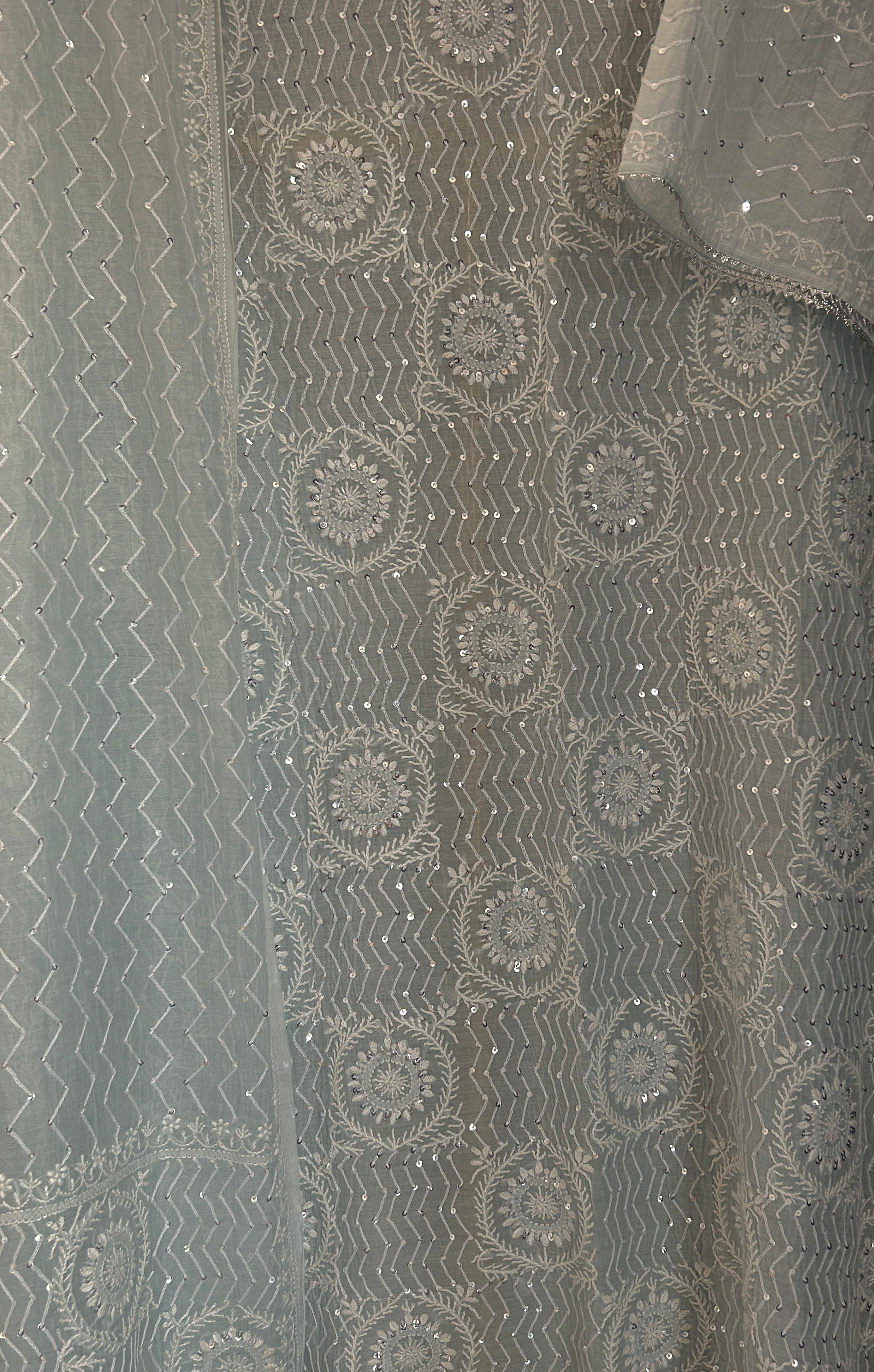 Blue Mul Chanderi Chikankari Kurta Set