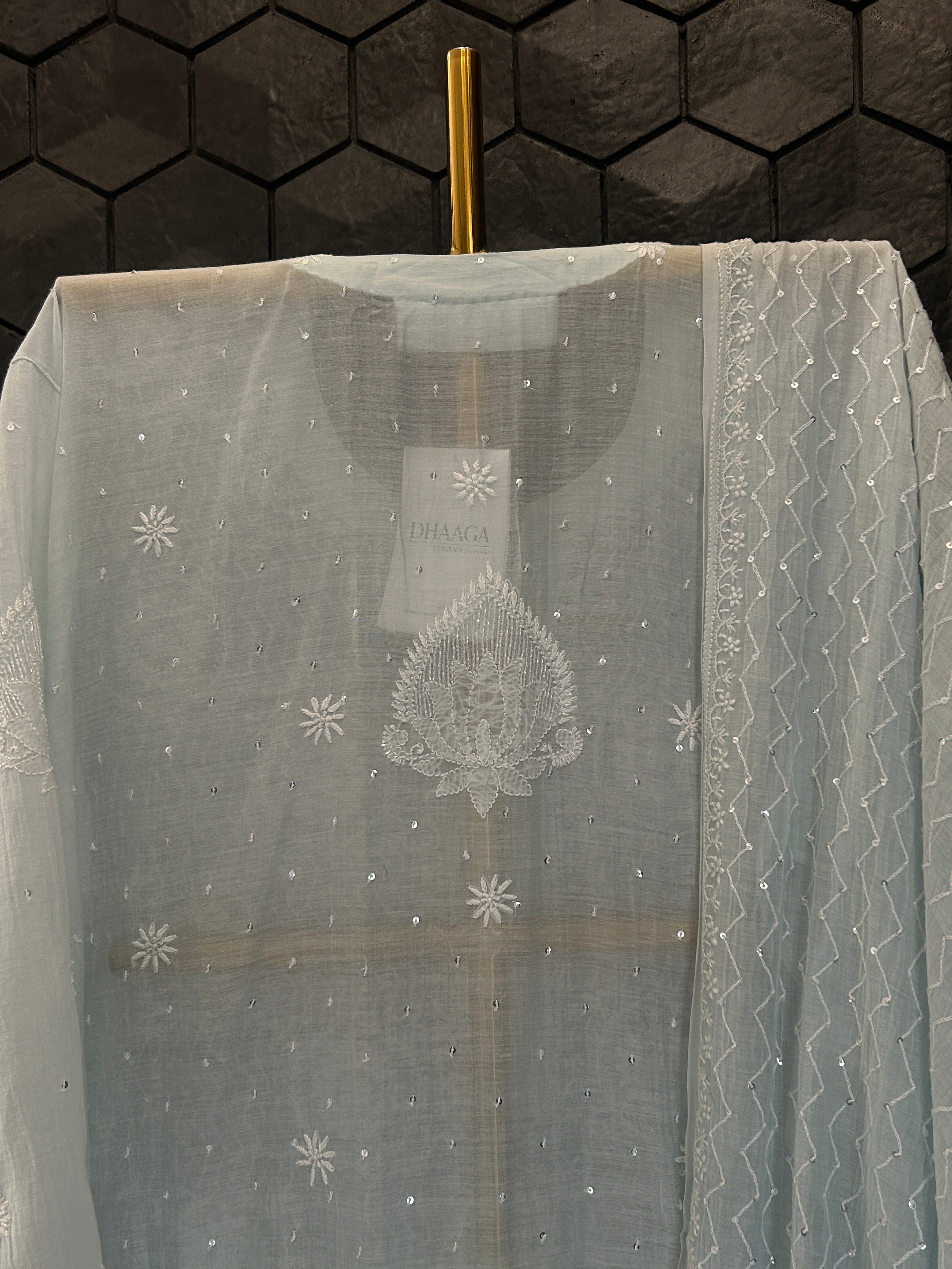 Blue Mul Chanderi Chikankari Kurta Set