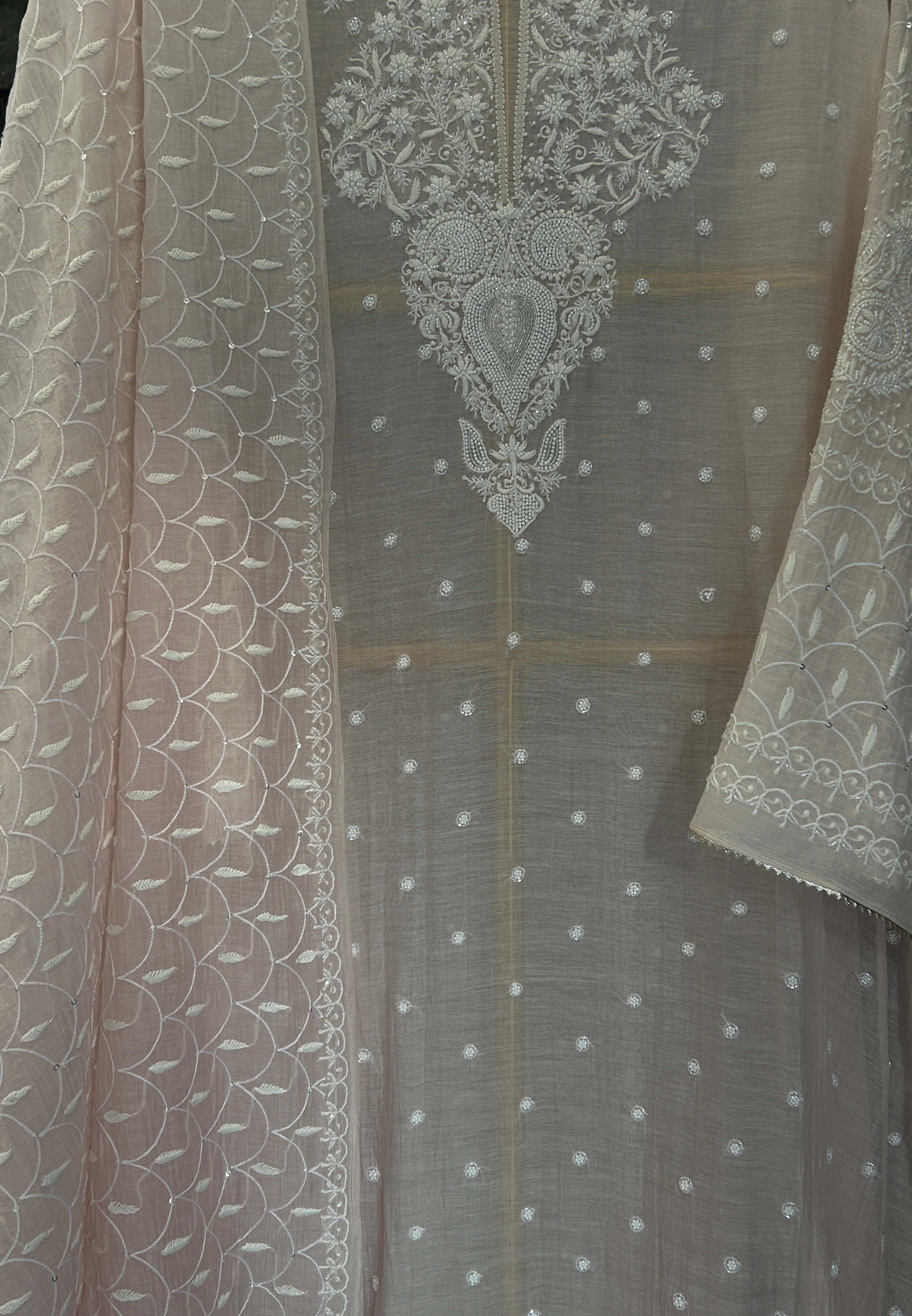 Pink Mul chanderi chikankari kurta set