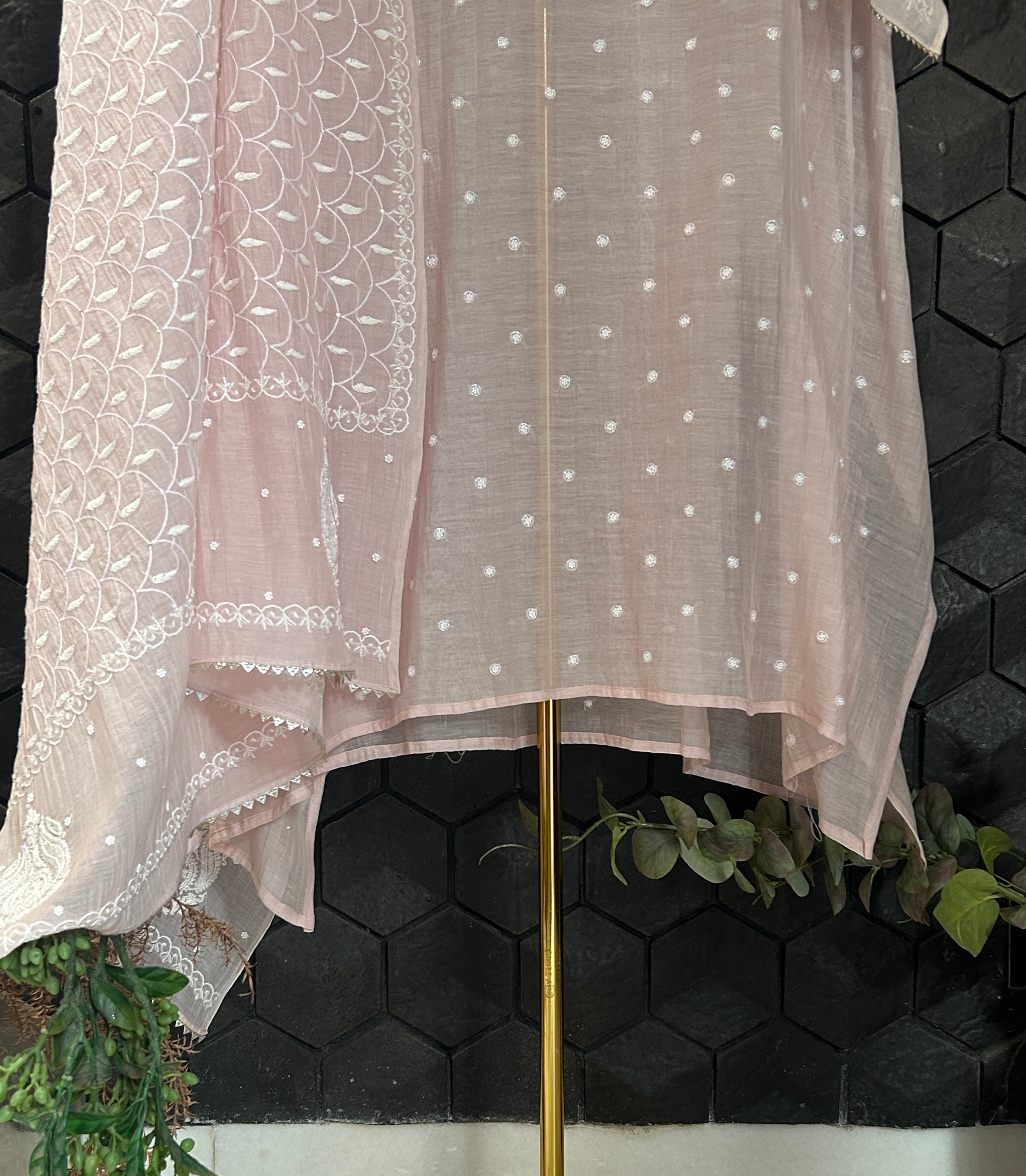 Pink Mul chanderi chikankari kurta set