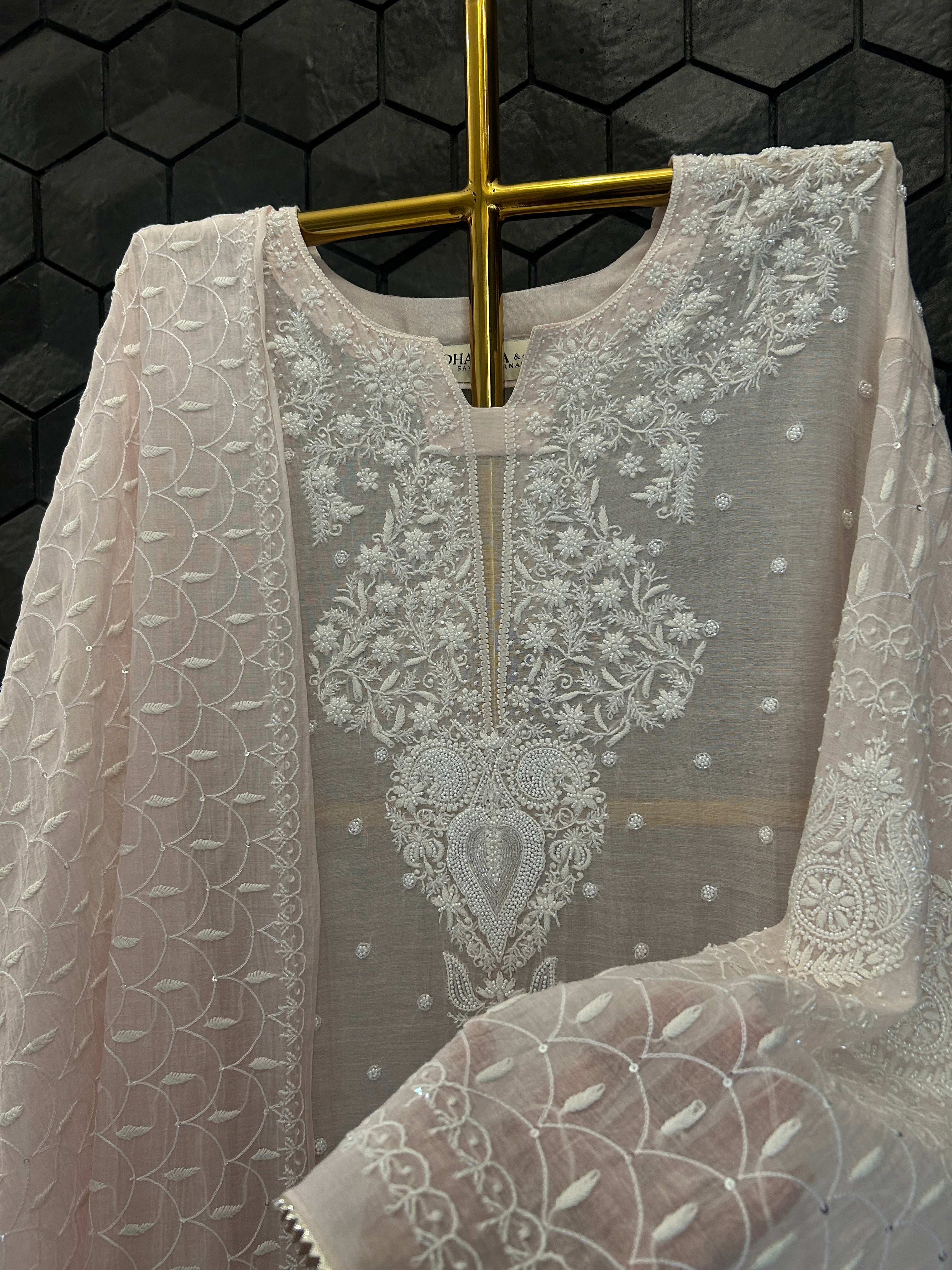 Pink Mul chanderi chikankari kurta set