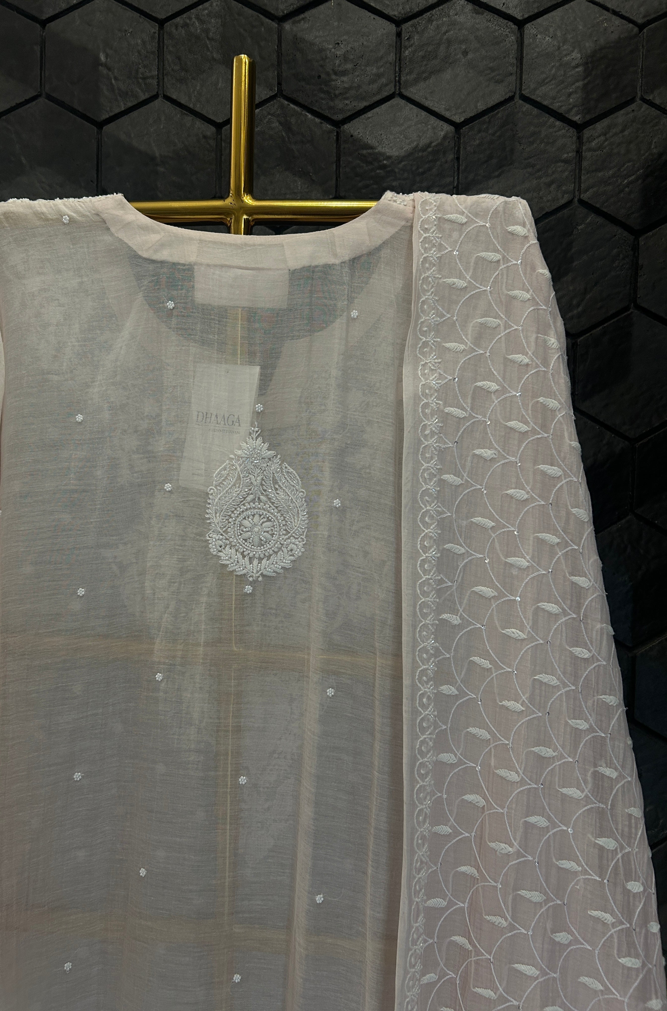 Pink Mul chanderi chikankari kurta set