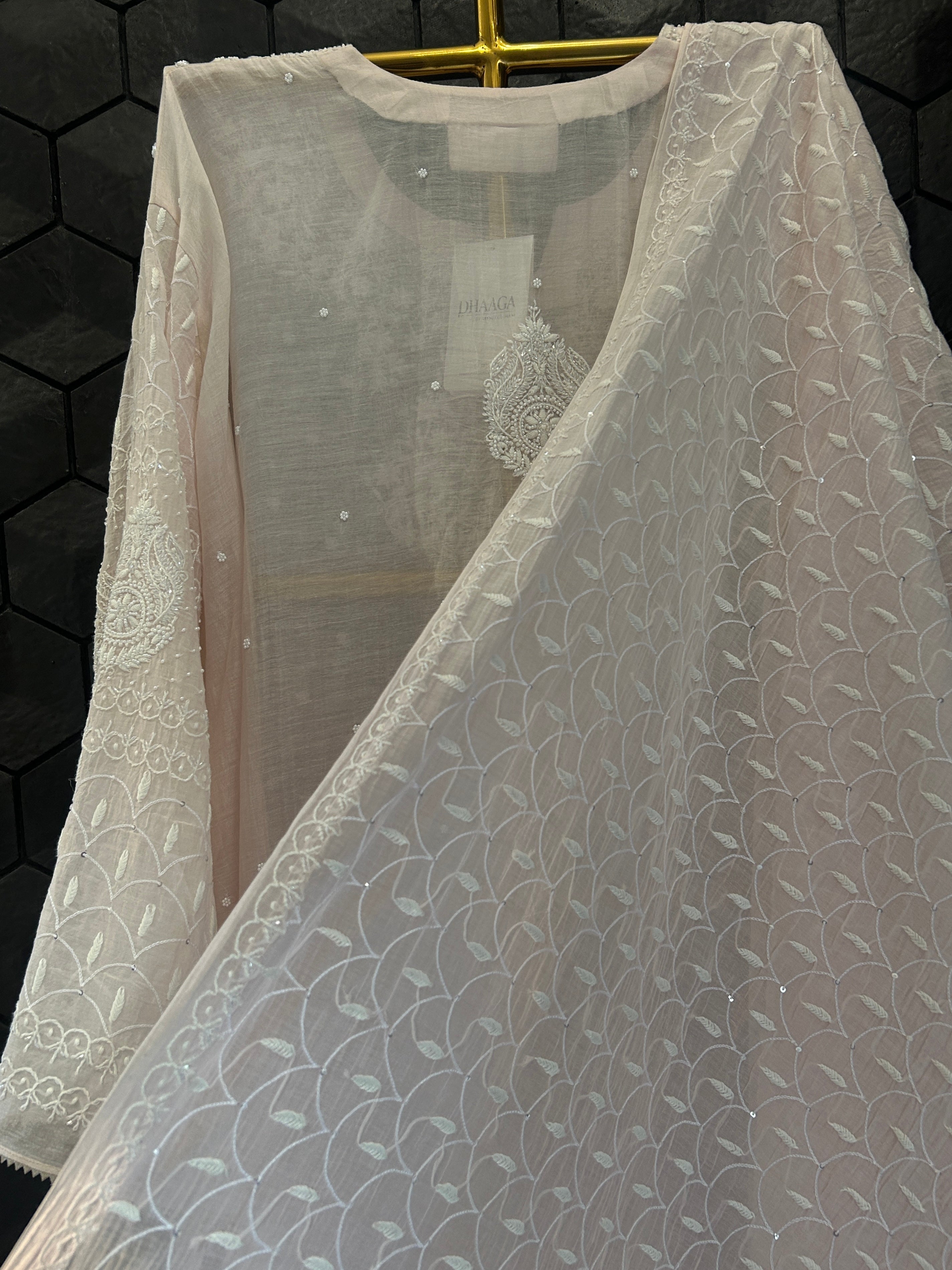 Pink Mul chanderi chikankari kurta set