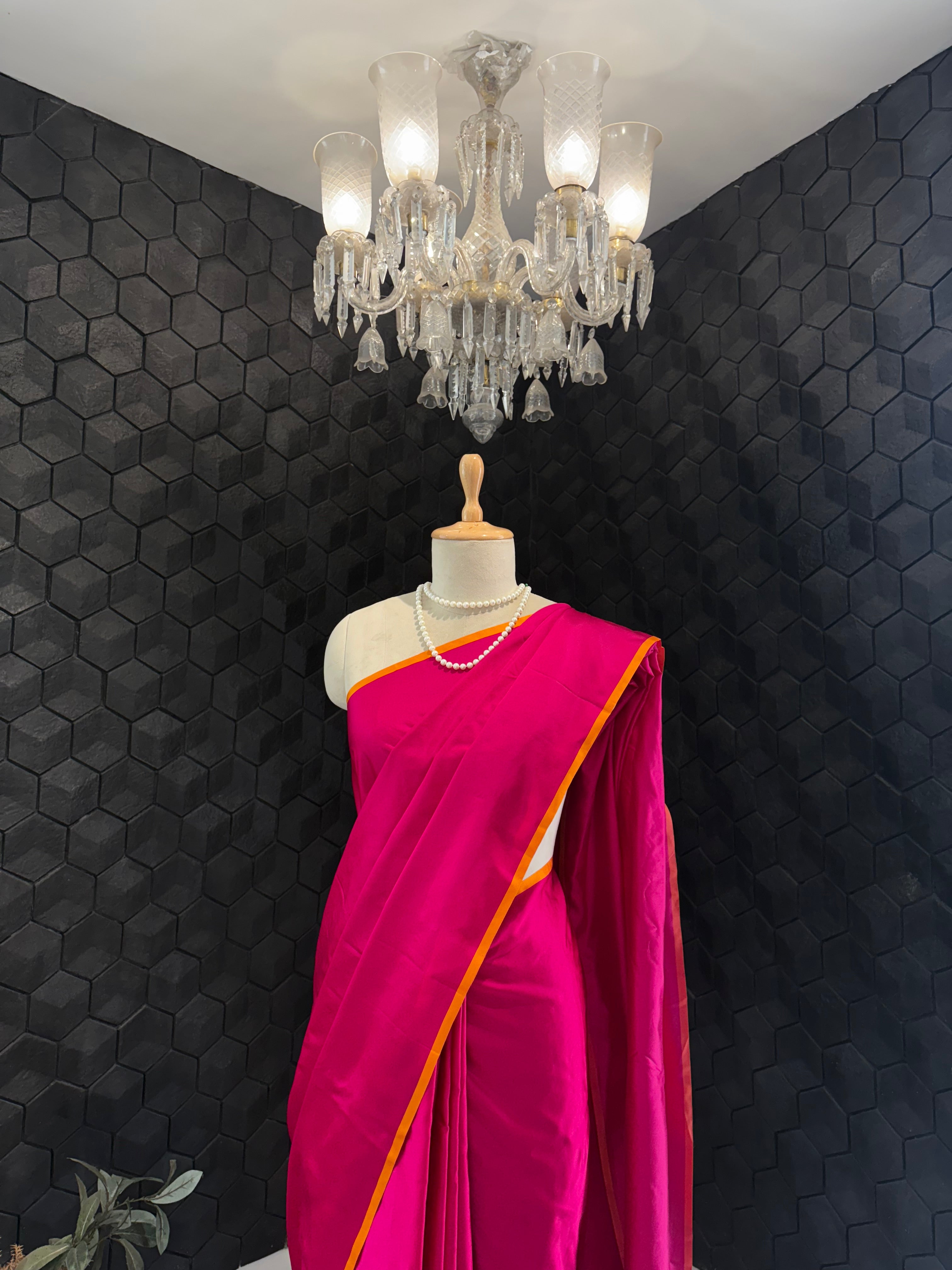 Pink Satin Saree with Silver Zari Pallu